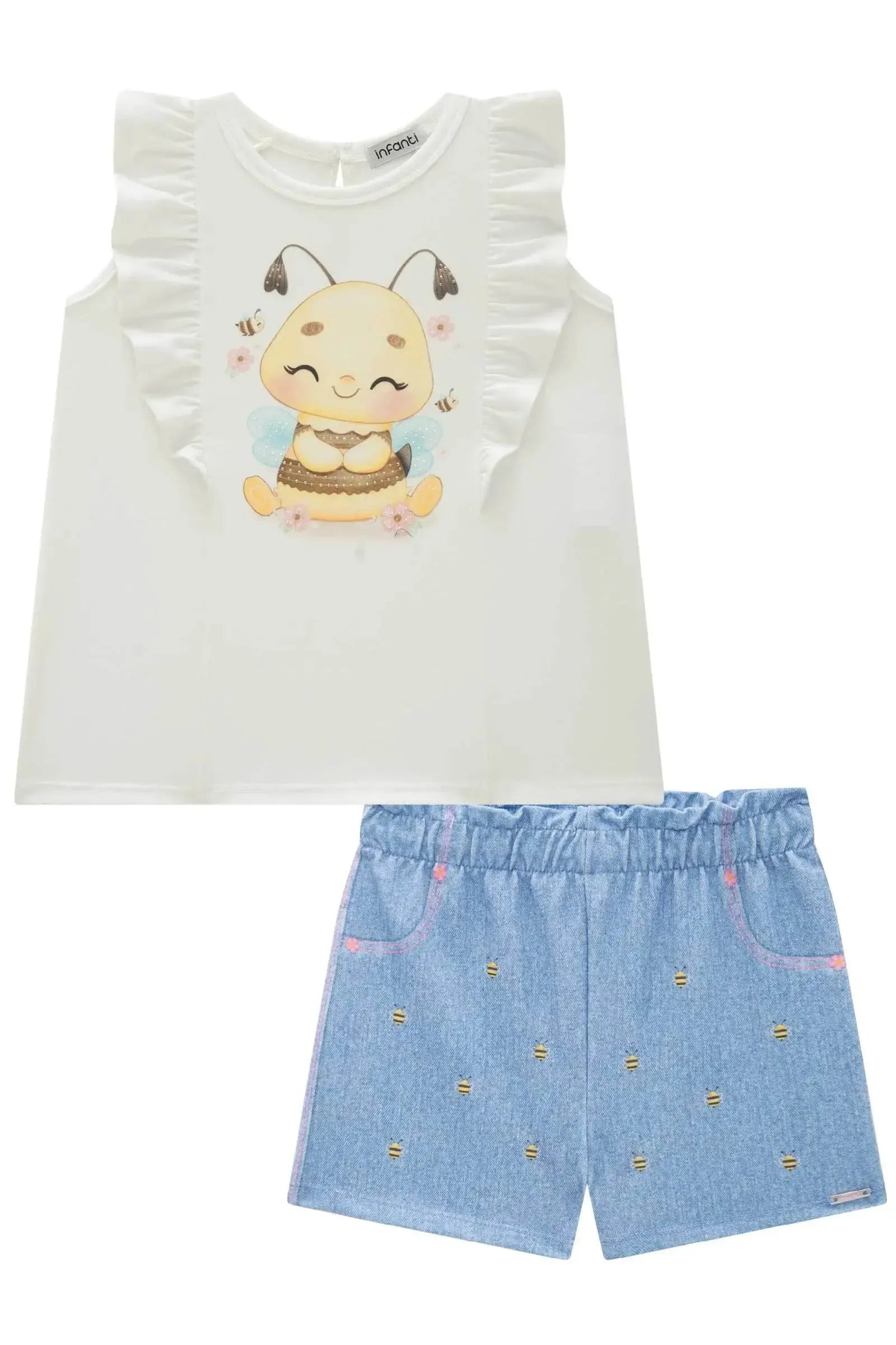 Conjunto de Bata em Malha Power com Shorts em Molecotton 84386 Infanti Infantil Menina