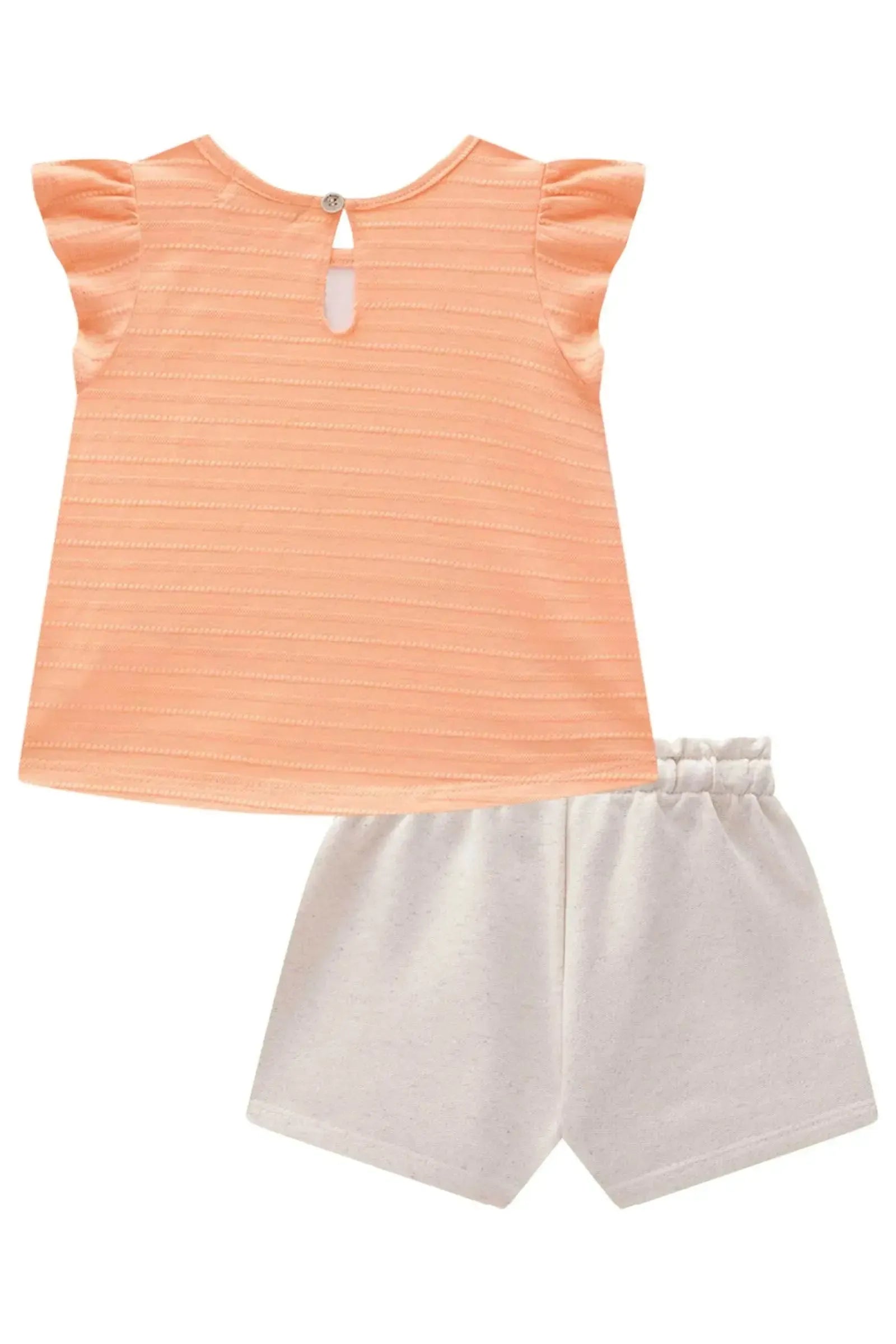 Conjunto de Bata em Malha Textura com Shorts em Moletom sem Pelúcia 83160 Infanti Bebê Menina