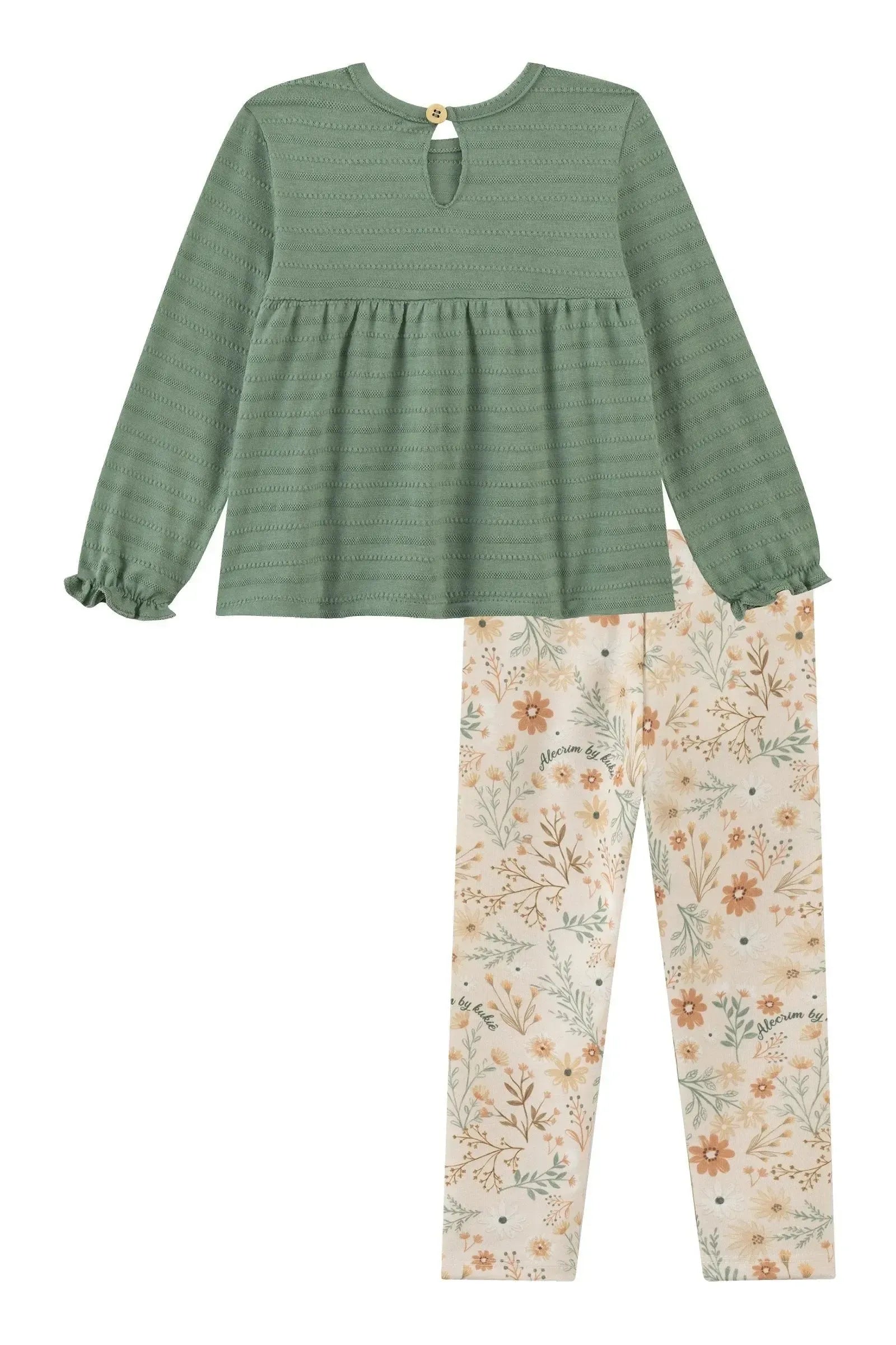 Conjunto de Bata em Malha Textura e Calça Legging em Moletocotton 90312 Kukiê Bebê Menina
