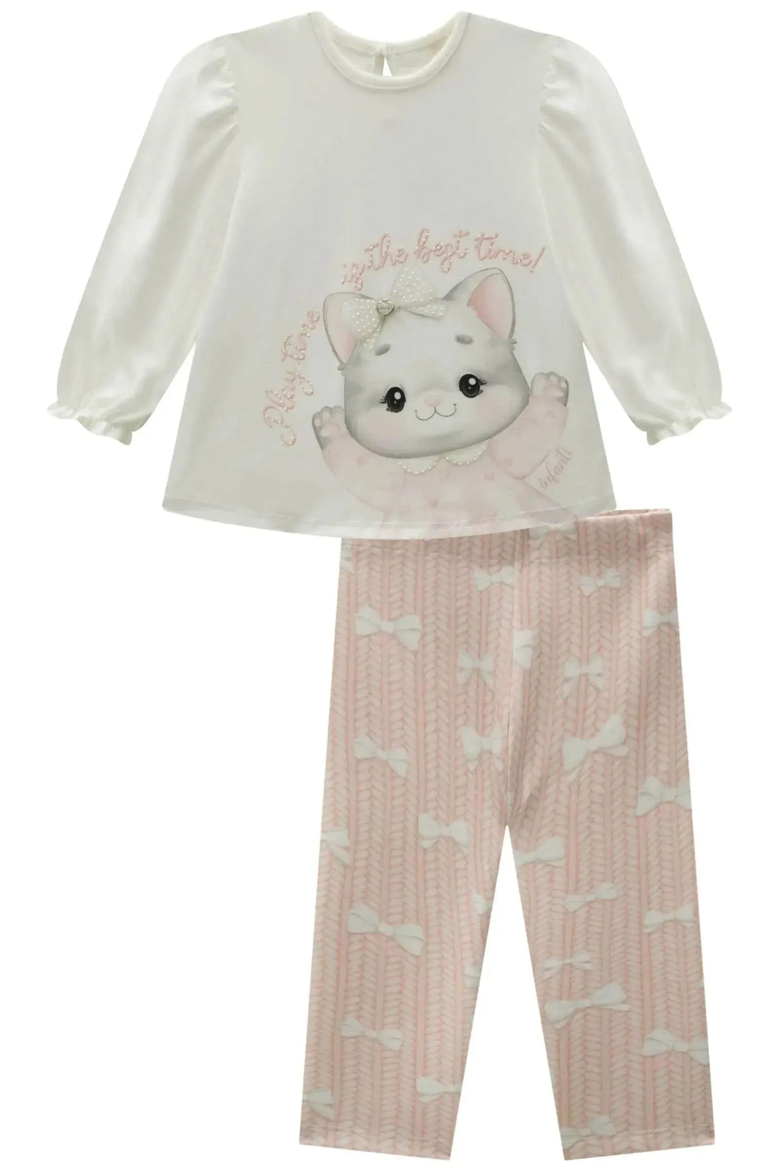 Conjunto de Bata em Meia Malha com Calça Legging em Fly Tech 89978 Infanti Bebê Menina