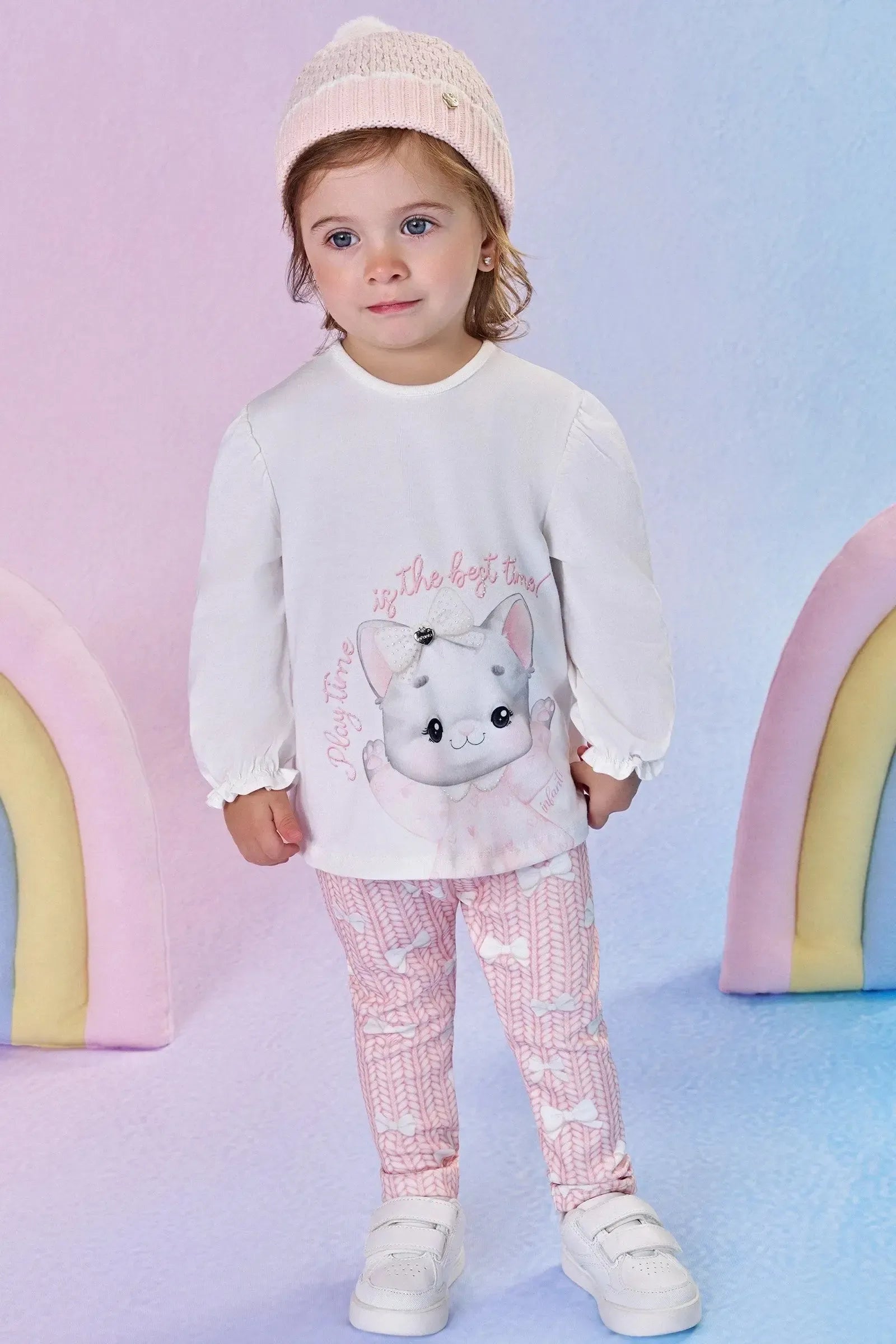 Conjunto de Bata em Meia Malha com Calça Legging em Fly Tech 89978 Infanti Bebê Menina