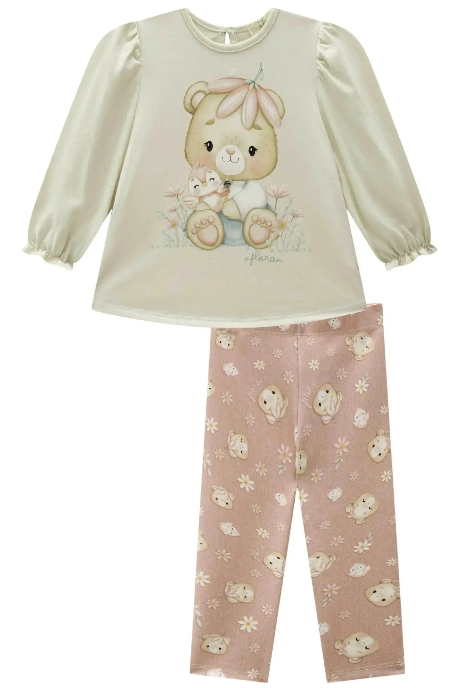 Conjunto de Bata em Meia Malha com Calça Legging em Fly Tech 90700 Infanti Bebê Menina