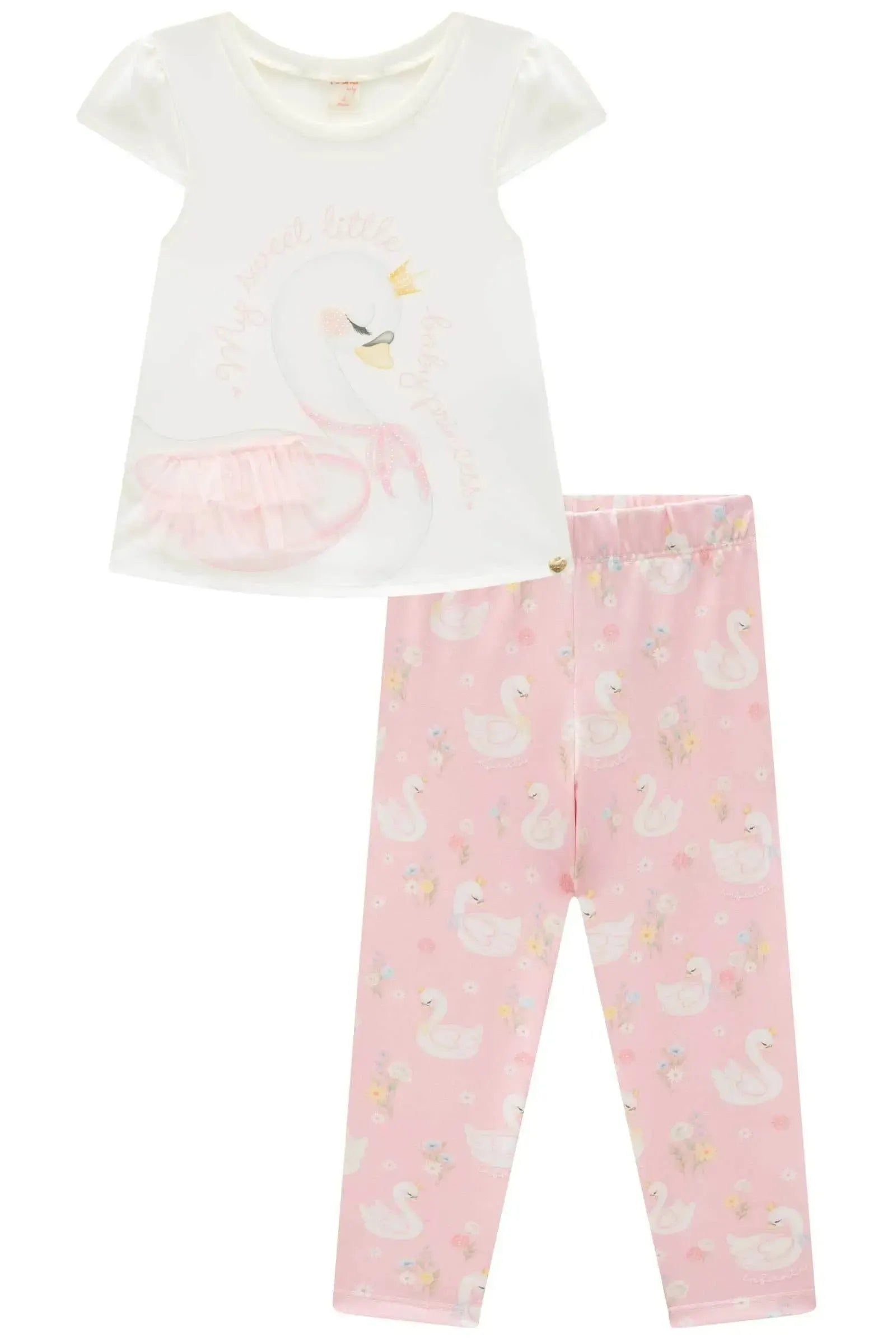 Conjunto de Bata em Meia Malha com Calça Legging em Malha Power 95328 Infanti Infantil Menina