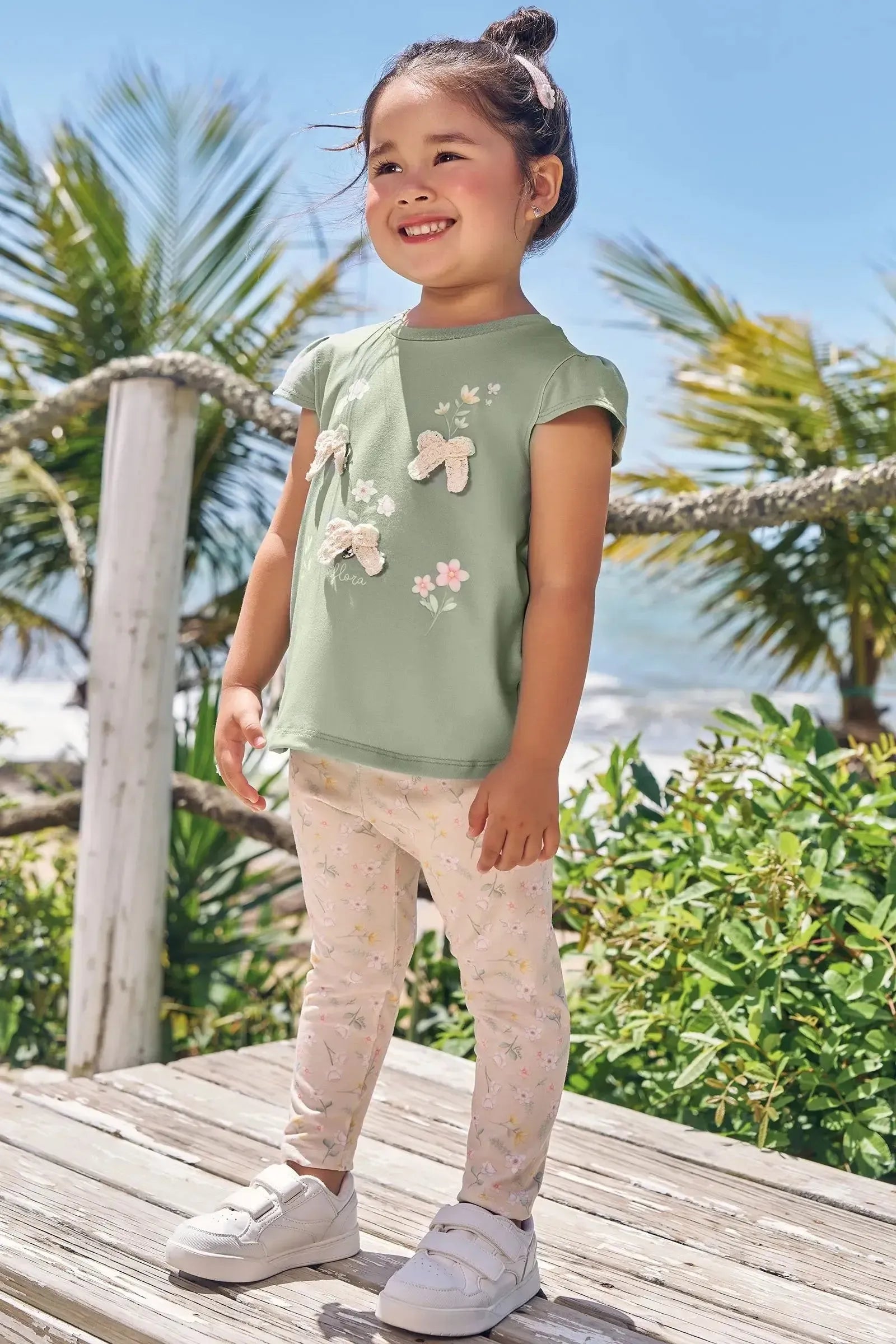 Conjunto de Bata em Meia Malha com Calça Legging em Malha Power 96202 Infanti Infantil Menina