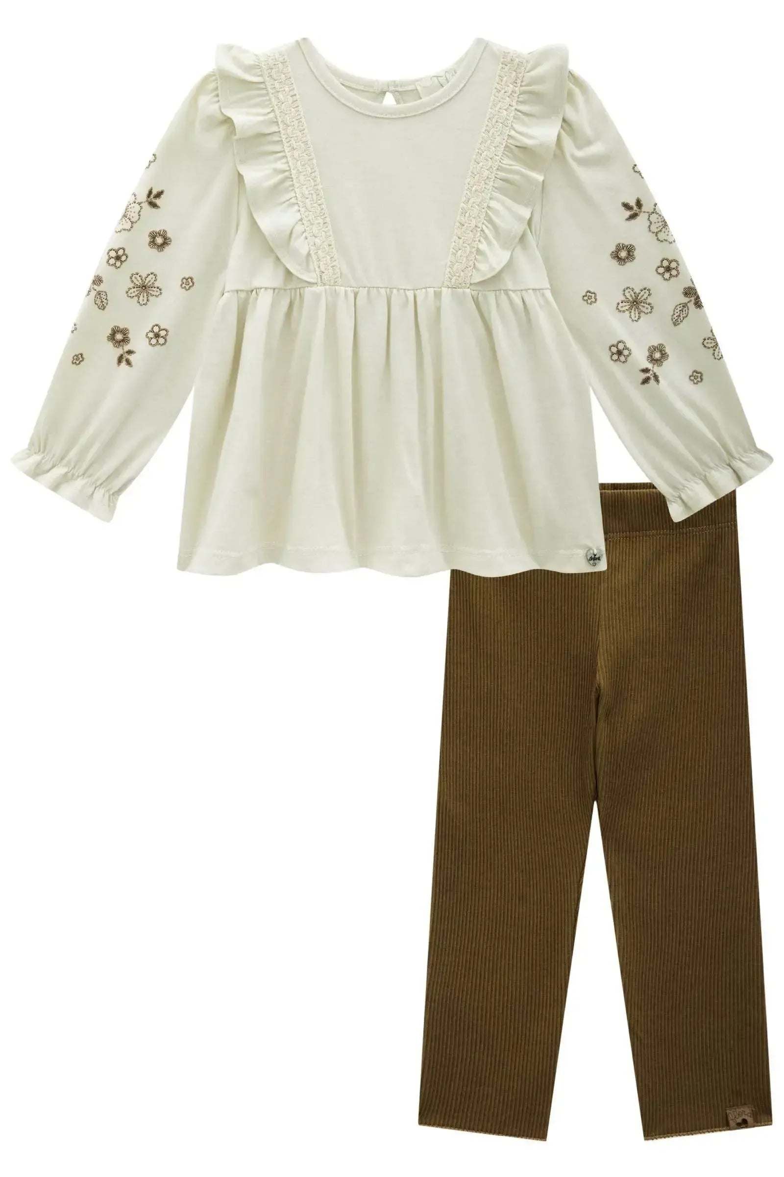 Conjunto de Bata em Meia Malha com Calça Legging em Soft Line 89656 Infanti Bebê Menina