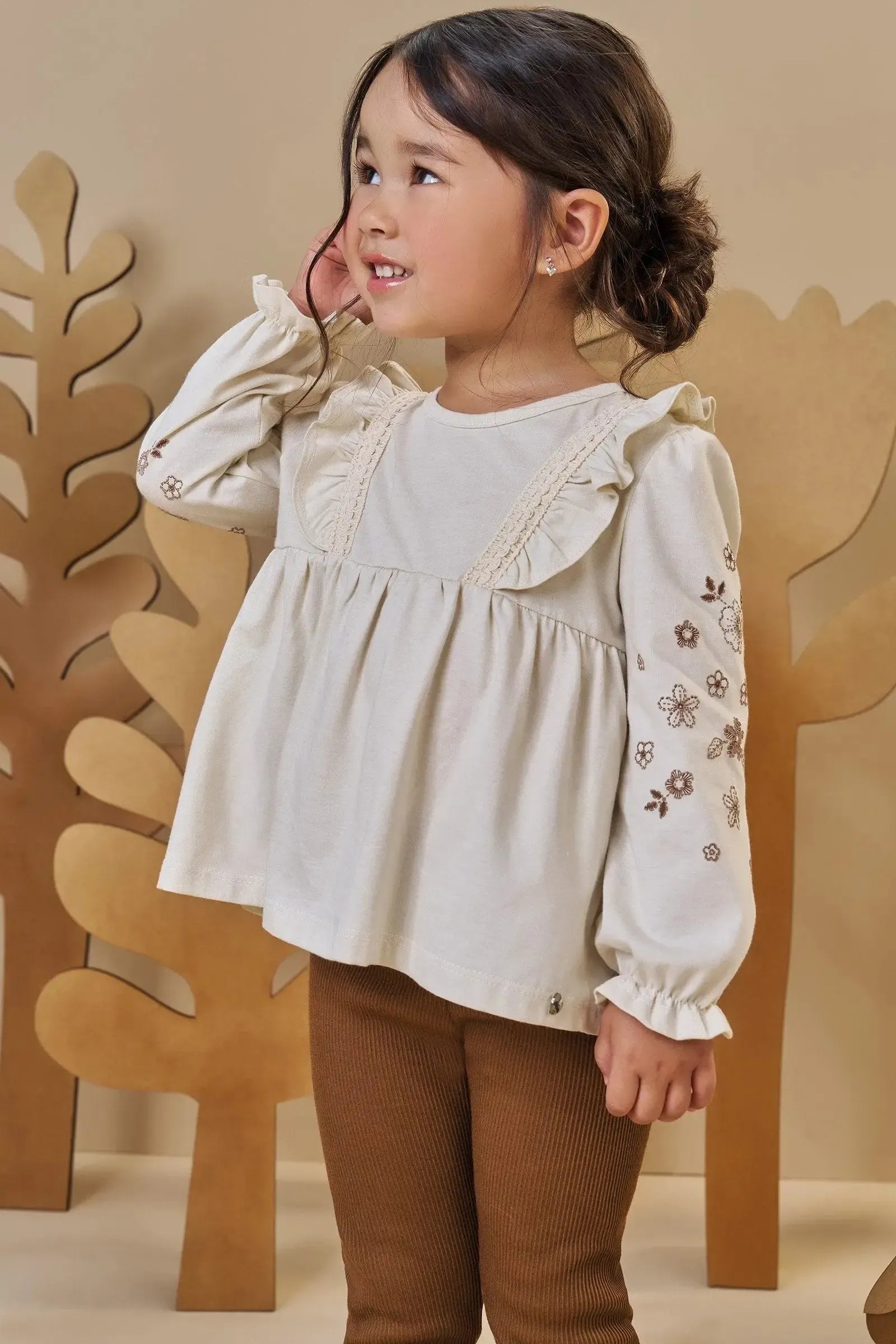 Conjunto de Bata em Meia Malha com Calça Legging em Soft Line 89656 Infanti Bebê Menina