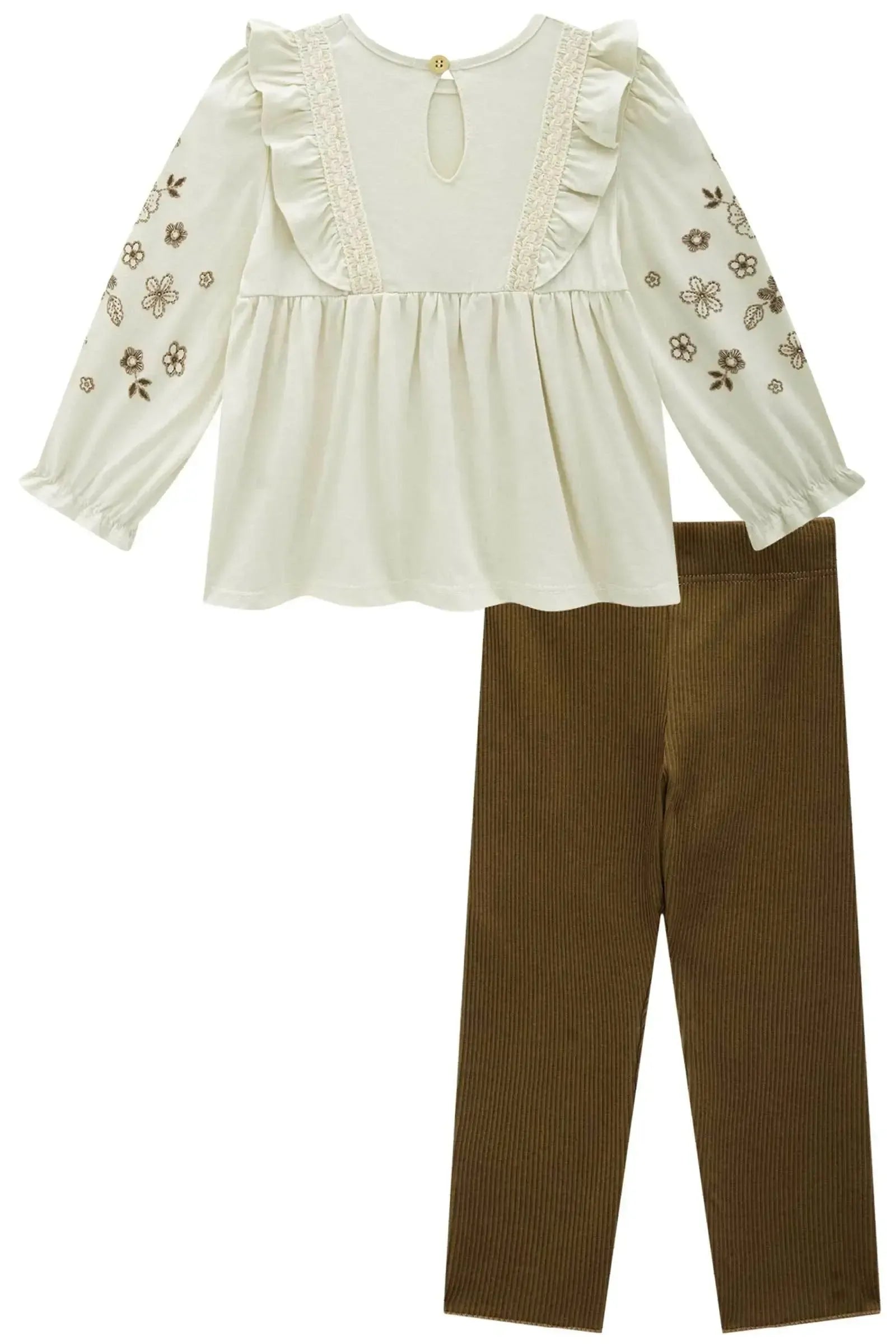 Conjunto de Bata em Meia Malha com Calça Legging em Soft Line 89656 Infanti Bebê Menina