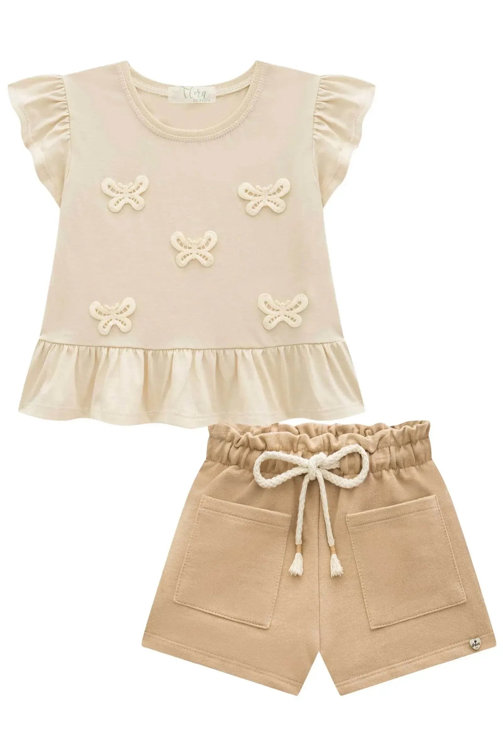 Conjunto de Bata em Meia Malha com Shorts em Moletom sem Pelúcia 94665 Infanti Infantil Menina