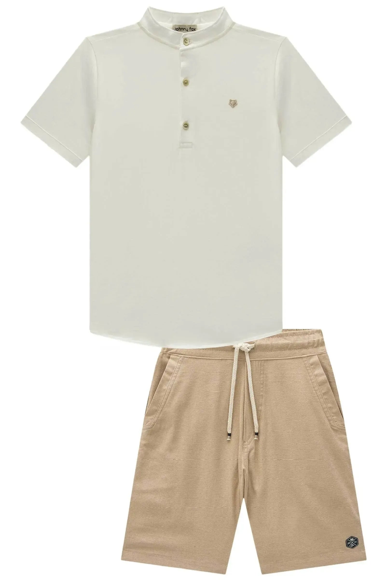 Conjunto de Bata em Meia Malha e Bermuda em Linho Santorine com Elastano 98829 Johnny Fox Teen Menino