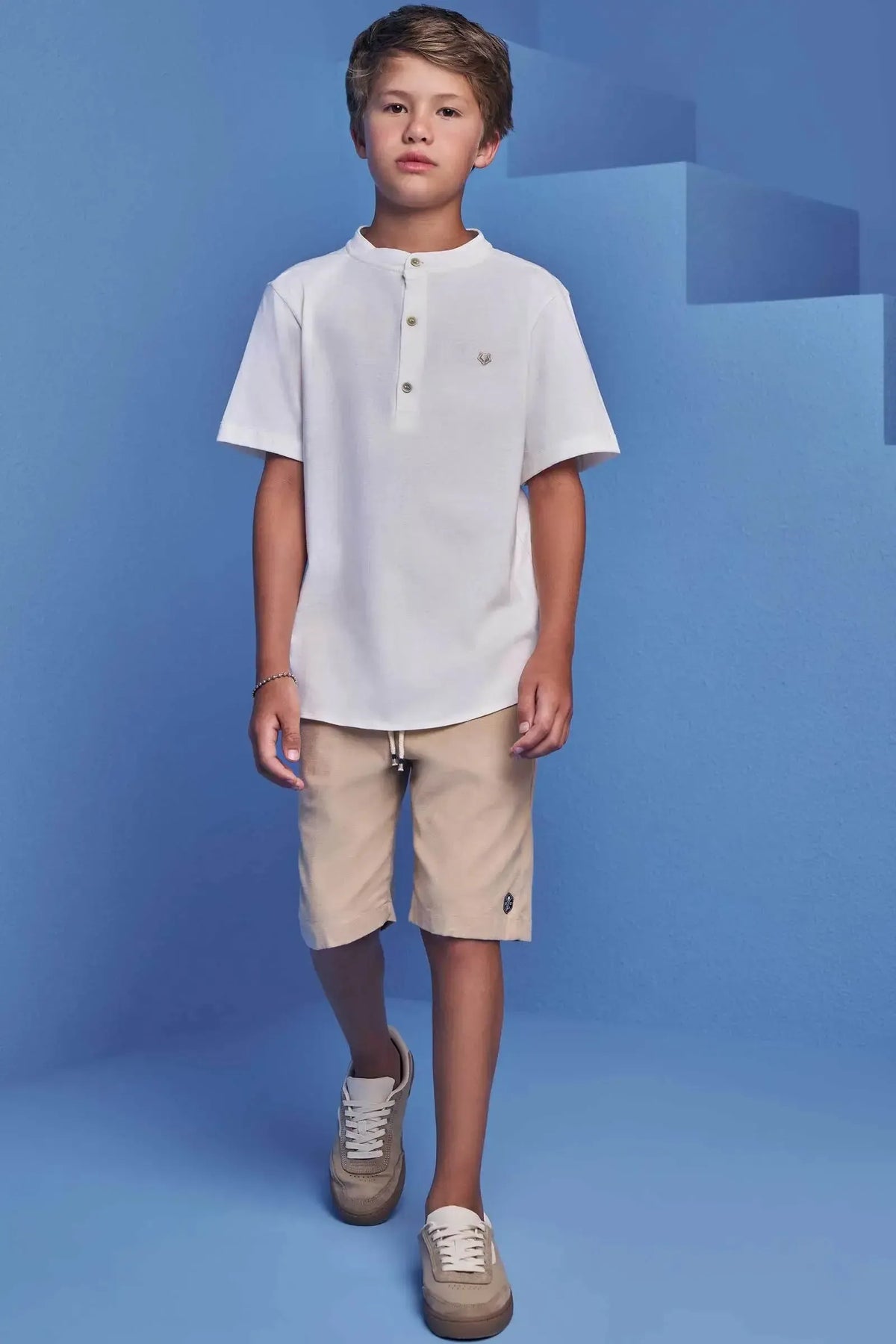 Conjunto de Bata em Meia Malha e Bermuda em Linho Santorine com Elastano 98829 Johnny Fox Teen Menino