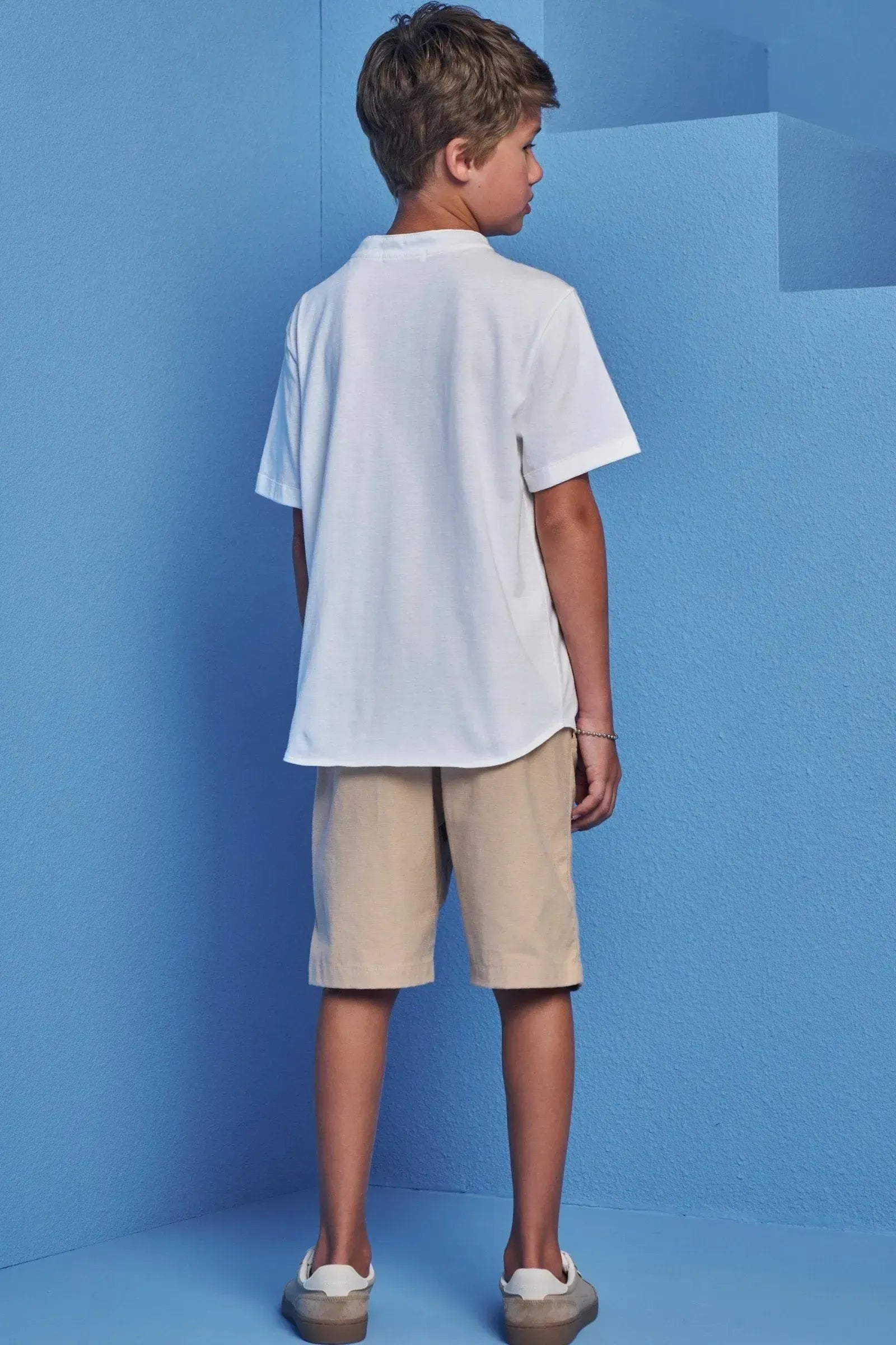 Conjunto de Bata em Meia Malha e Bermuda em Linho Santorine com Elastano 98829 Johnny Fox Teen Menino