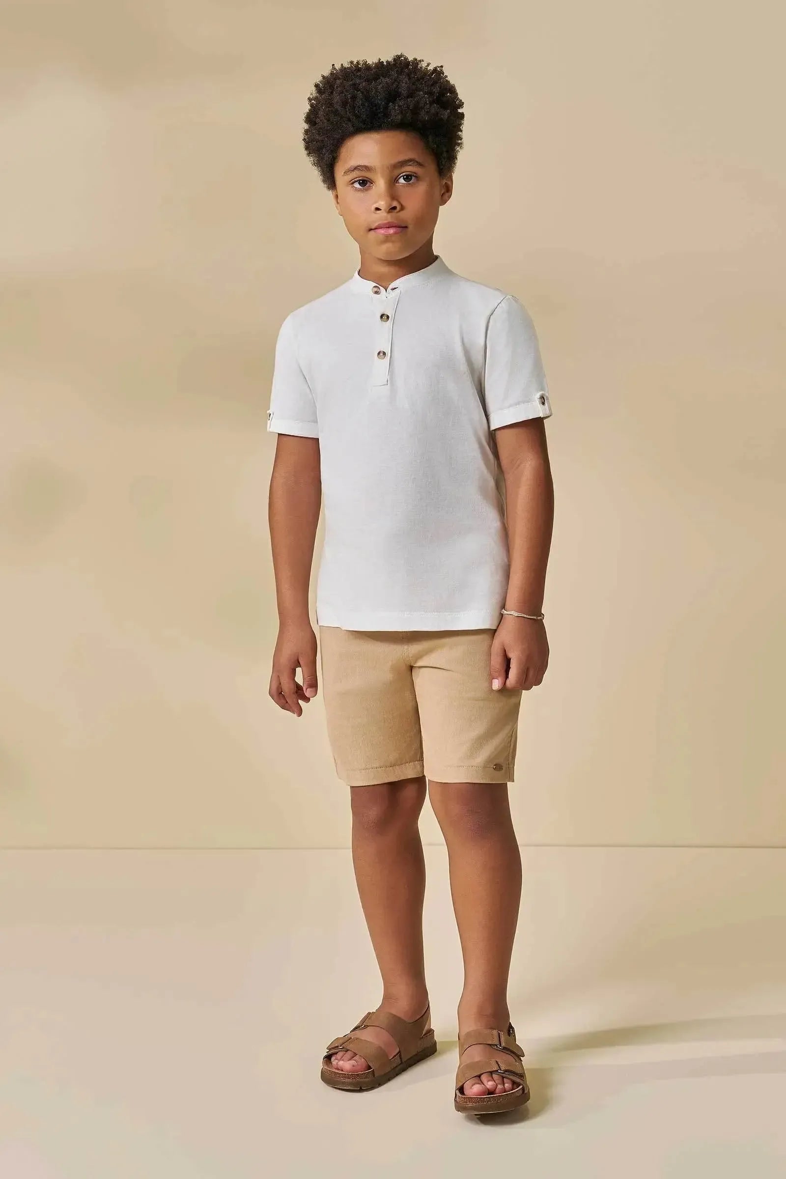 Conjunto de Bata em Meia Malha e Bermuda em Sarja Girassol com Elastano 96609 LucBoo Infantil Menino