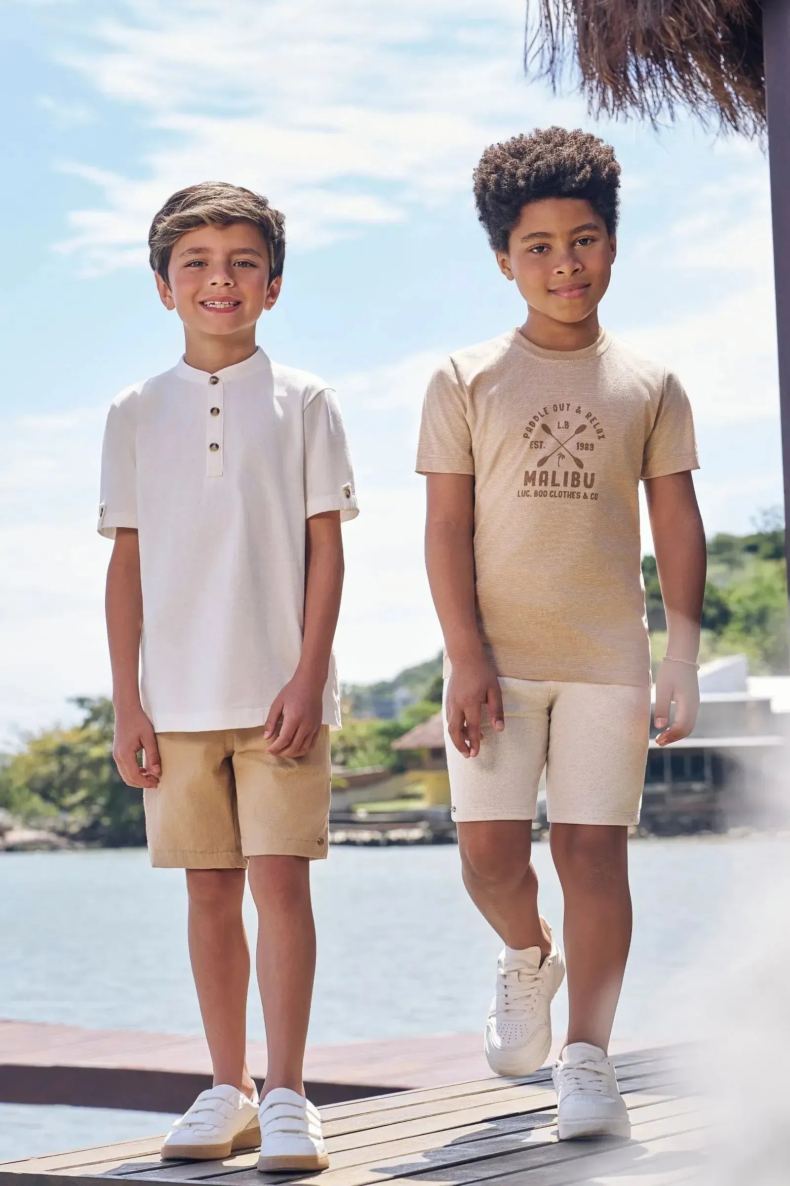 Conjunto de Bata em Meia Malha e Bermuda em Sarja Girassol com Elastano 96609 LucBoo Infantil Menino