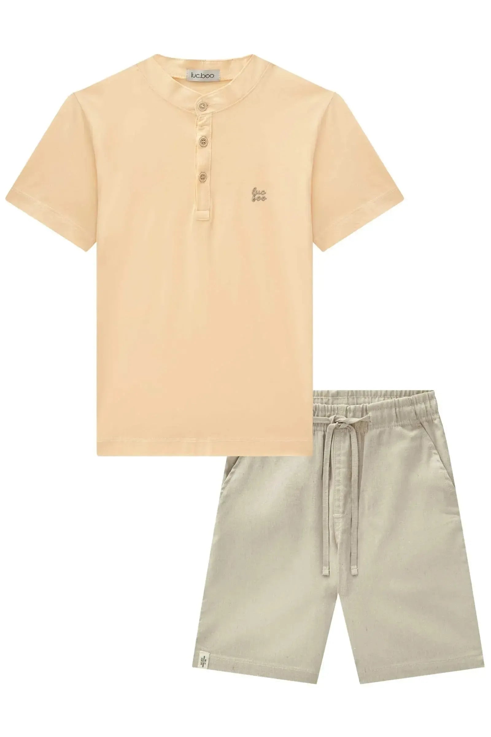 Conjunto de Bata em Meia Malha e Bermuda em Tecido Dubai com Elastano 84795 LucBoo Infantil Menino