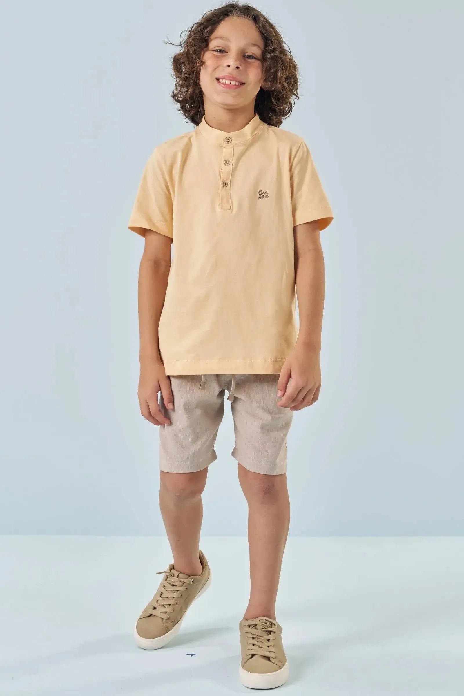 Conjunto de Bata em Meia Malha e Bermuda em Tecido Dubai com Elastano 84795 LucBoo Infantil Menino