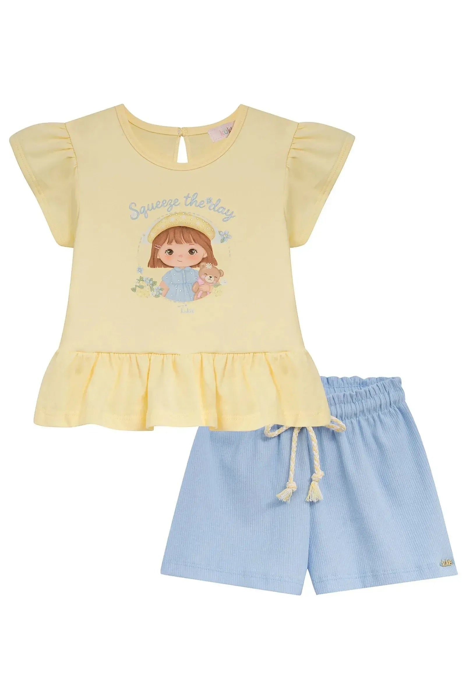 Conjunto de Bata em Meia Malha e Shorts em Canelado 95217 Kukiê Infantil Menina