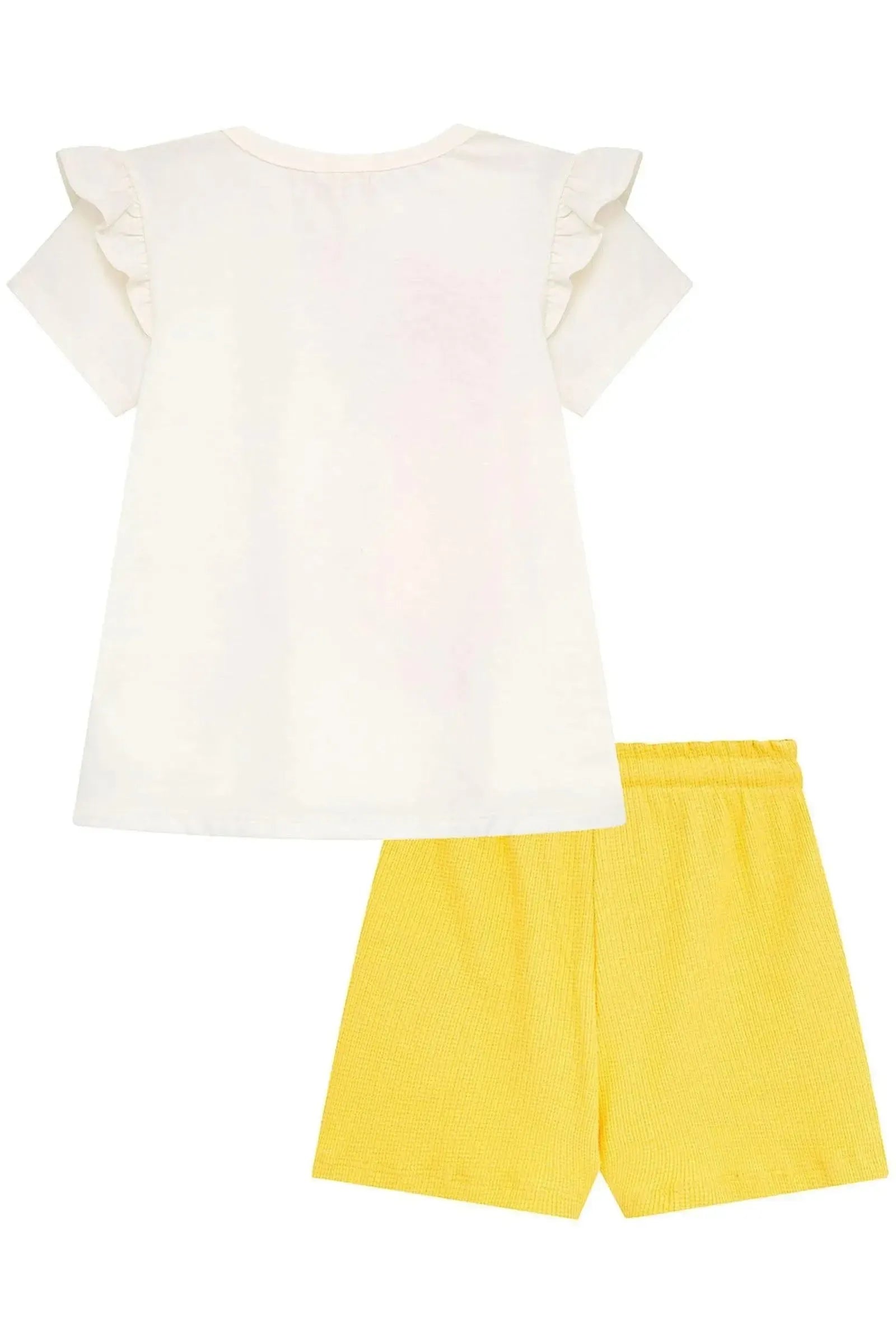Conjunto de Bata em Meia Malha e Shorts em Malha Waffle 96020 Kukiê Infantil Menina