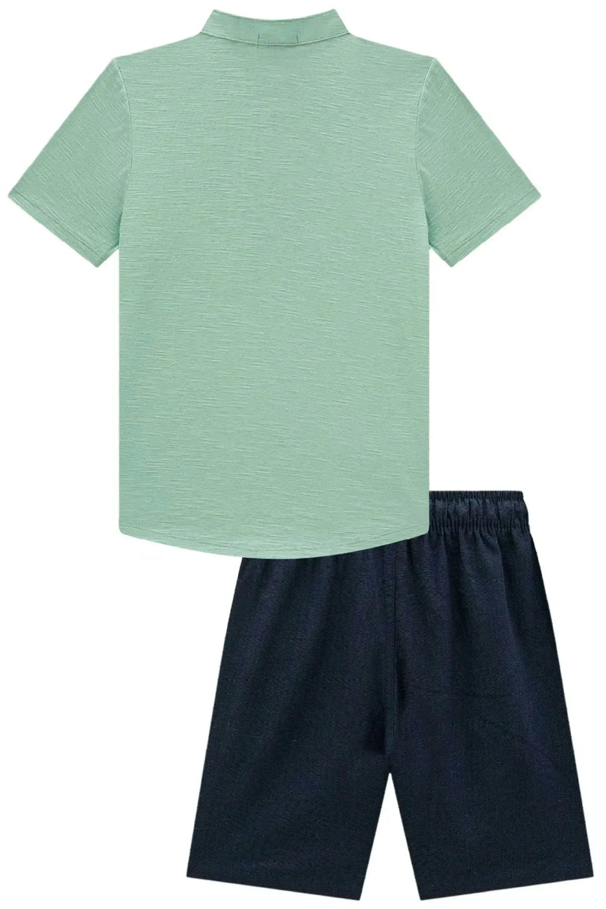 Conjunto de Bata em Meia Malha Flamê e Bermuda em Linho Santorine com Elastano 97963 LucBoo Infantil Menino
