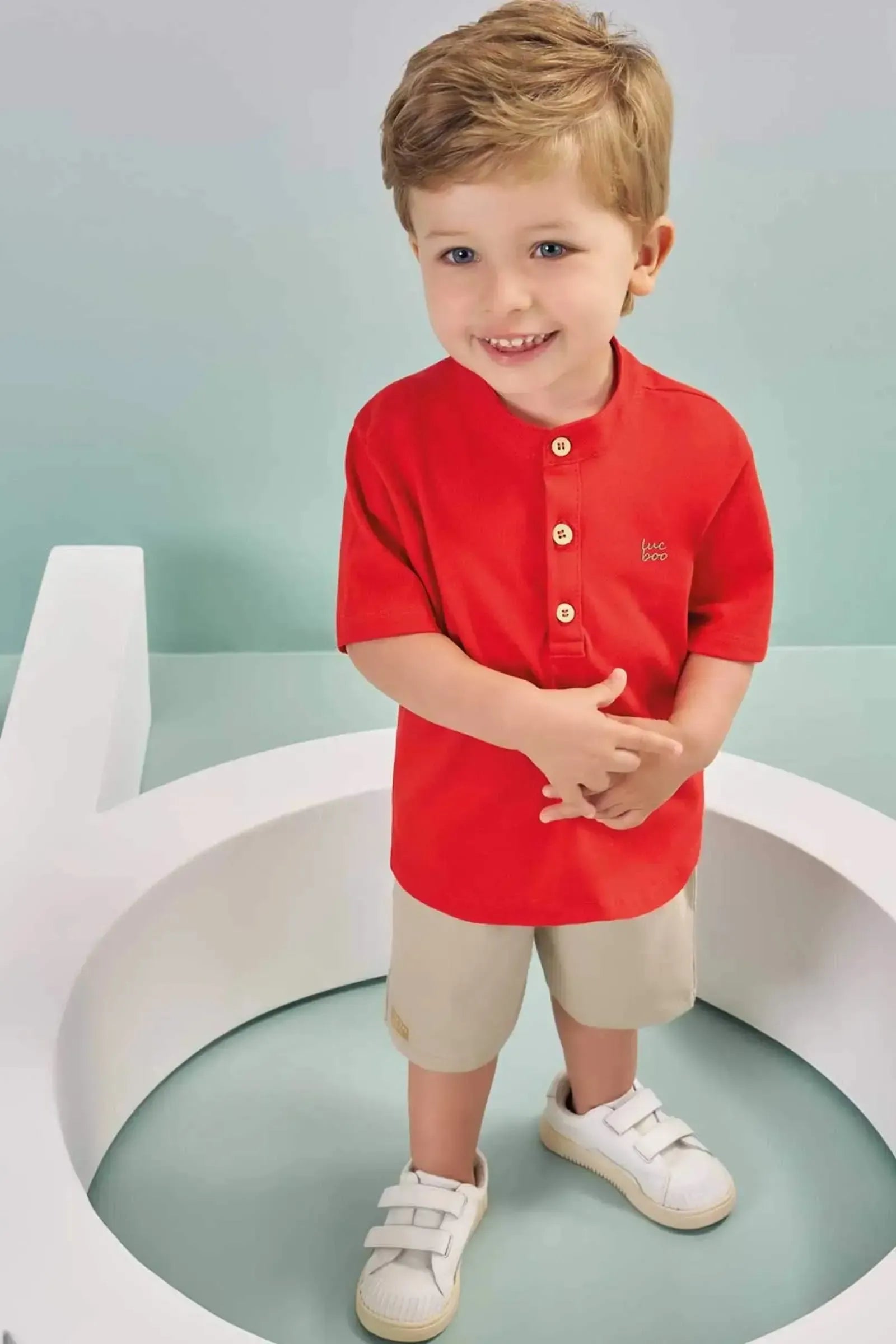 Conjunto de Bata em Piquet com Elastano e Bermuda em Sarja Girassol com Elastano 87617 LucBoo Bebê Menino
