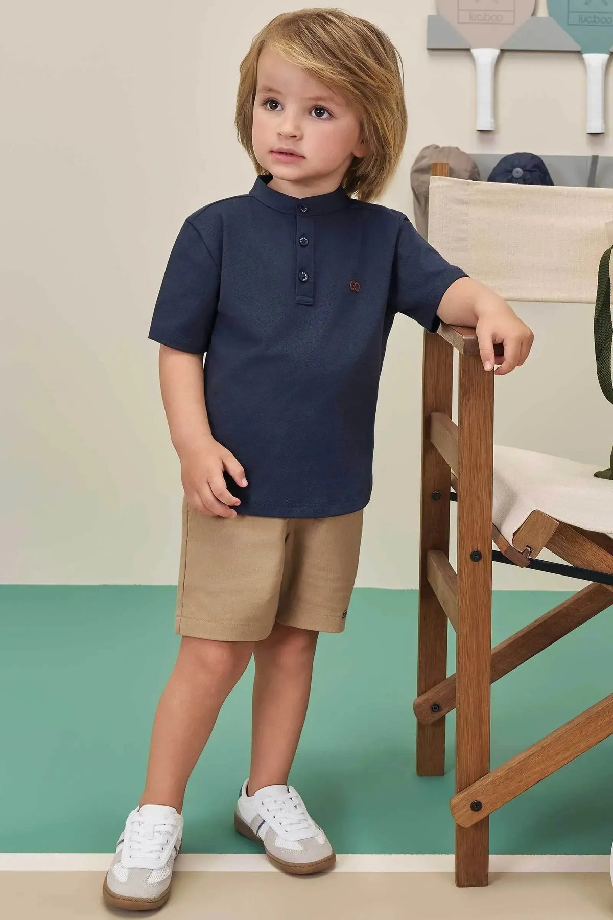 Conjunto de Bata em Piquet com Elastano e Bermuda em Sarja Girassol com Elastano 97897 LucBoo Infantil Menino