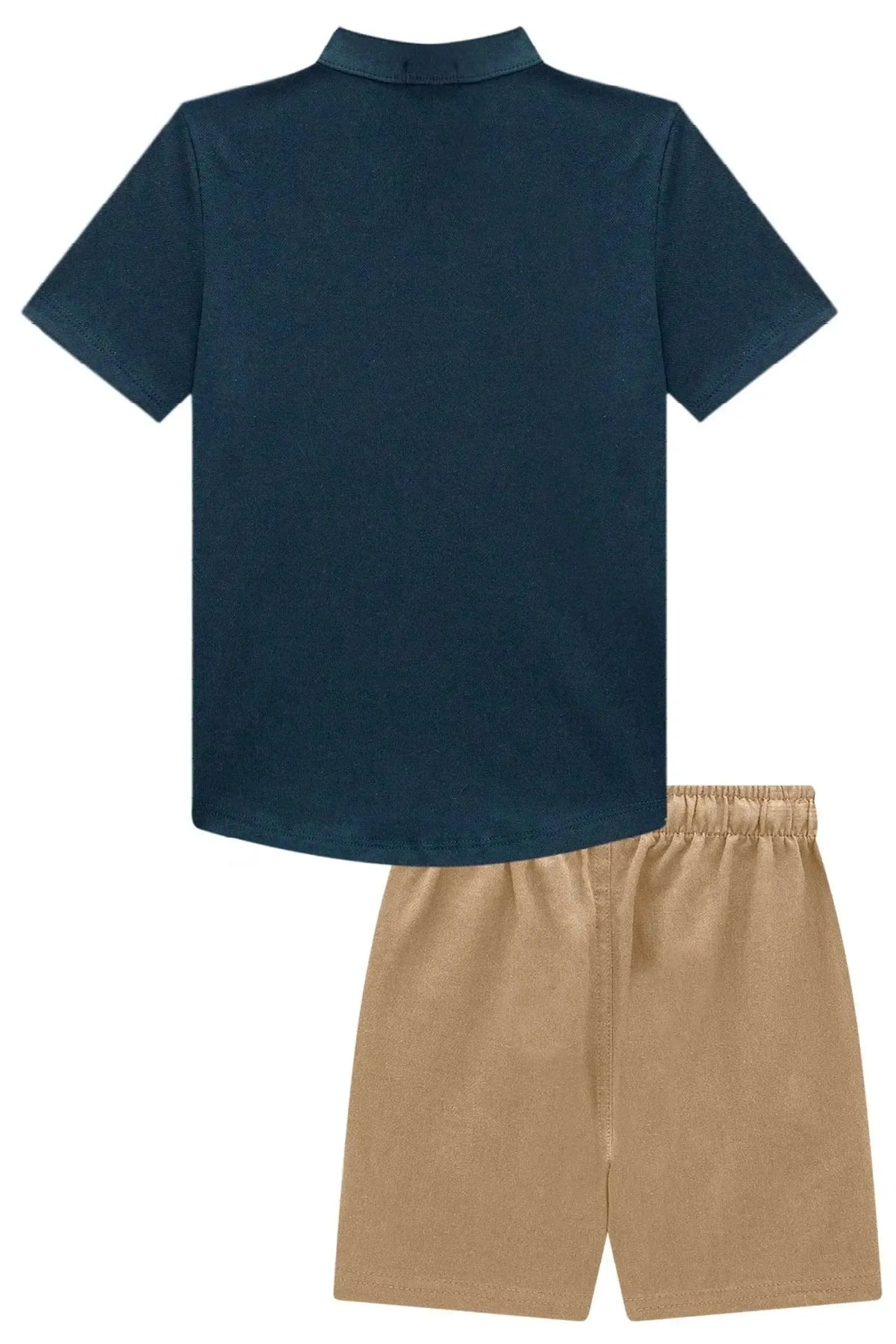 Conjunto de Bata em Piquet com Elastano e Bermuda em Sarja Girassol com Elastano 97897 LucBoo Infantil Menino