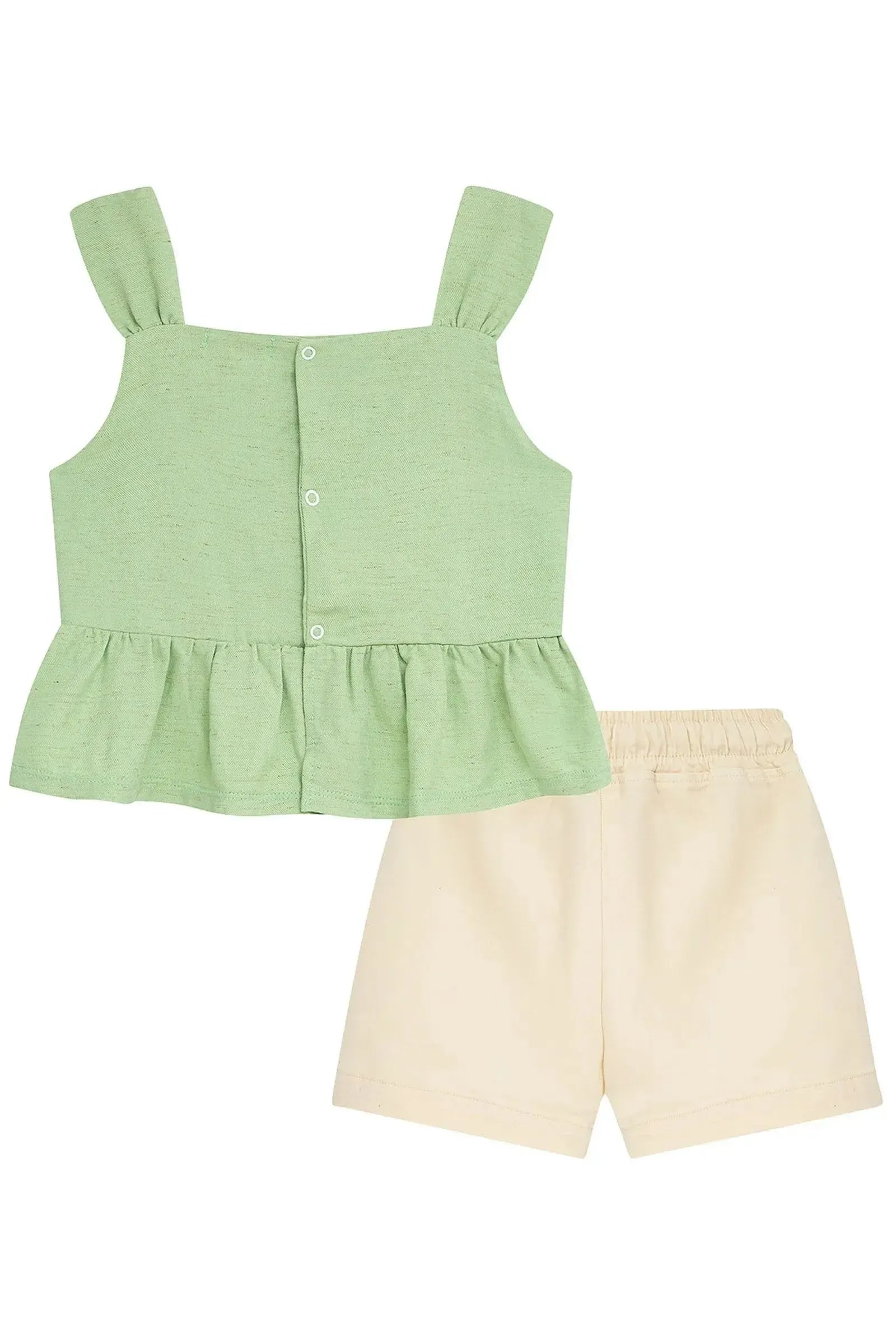 Conjunto de Bata em Tecido Blend de Linho e Shorts em Sarja com Elastano. 95113 Kukiê Infantil Menina