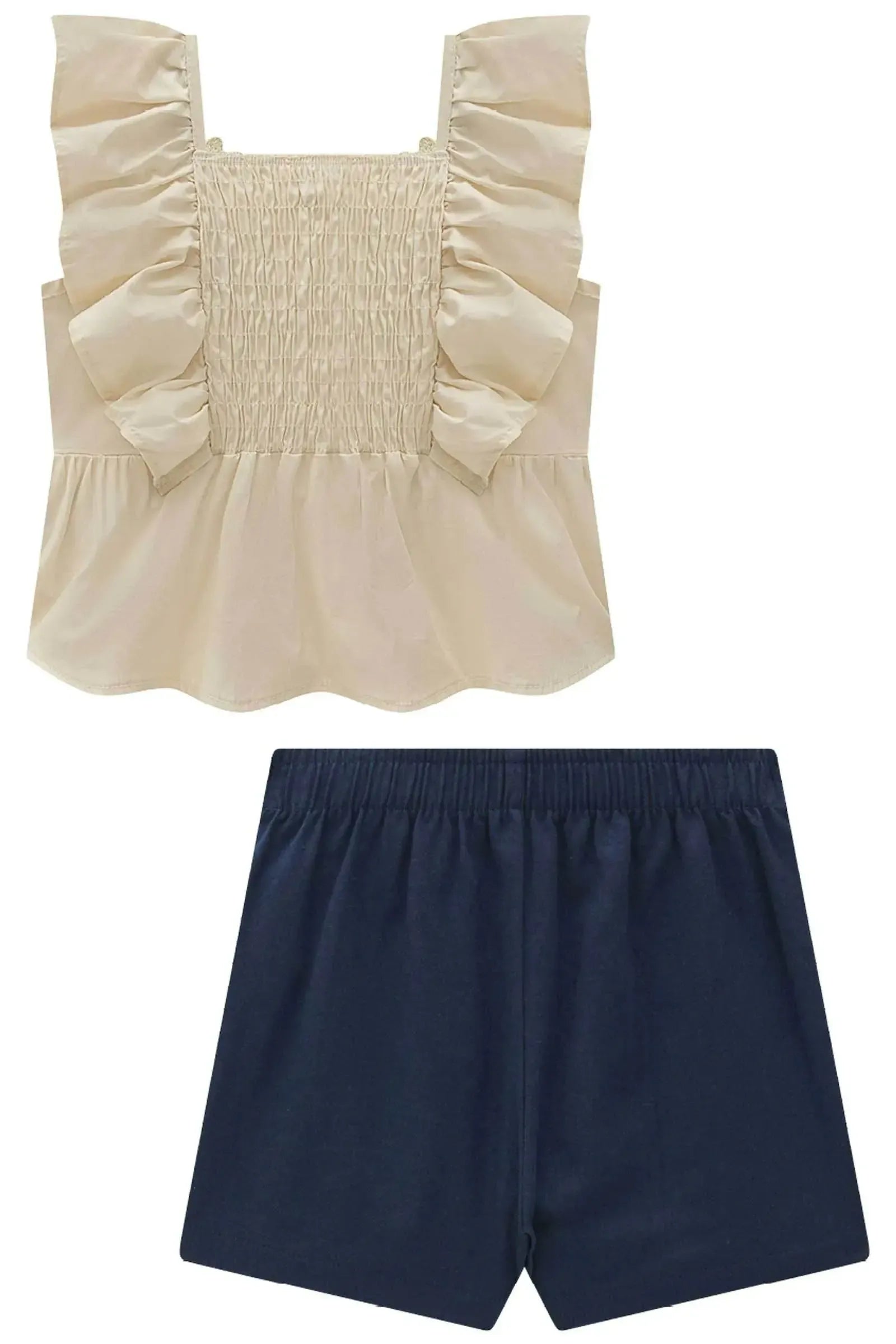 Conjunto de Bata em Tricoline com Elastano e Short Saia em Sarja com Elastano 97093 Infanti Infantil Menina