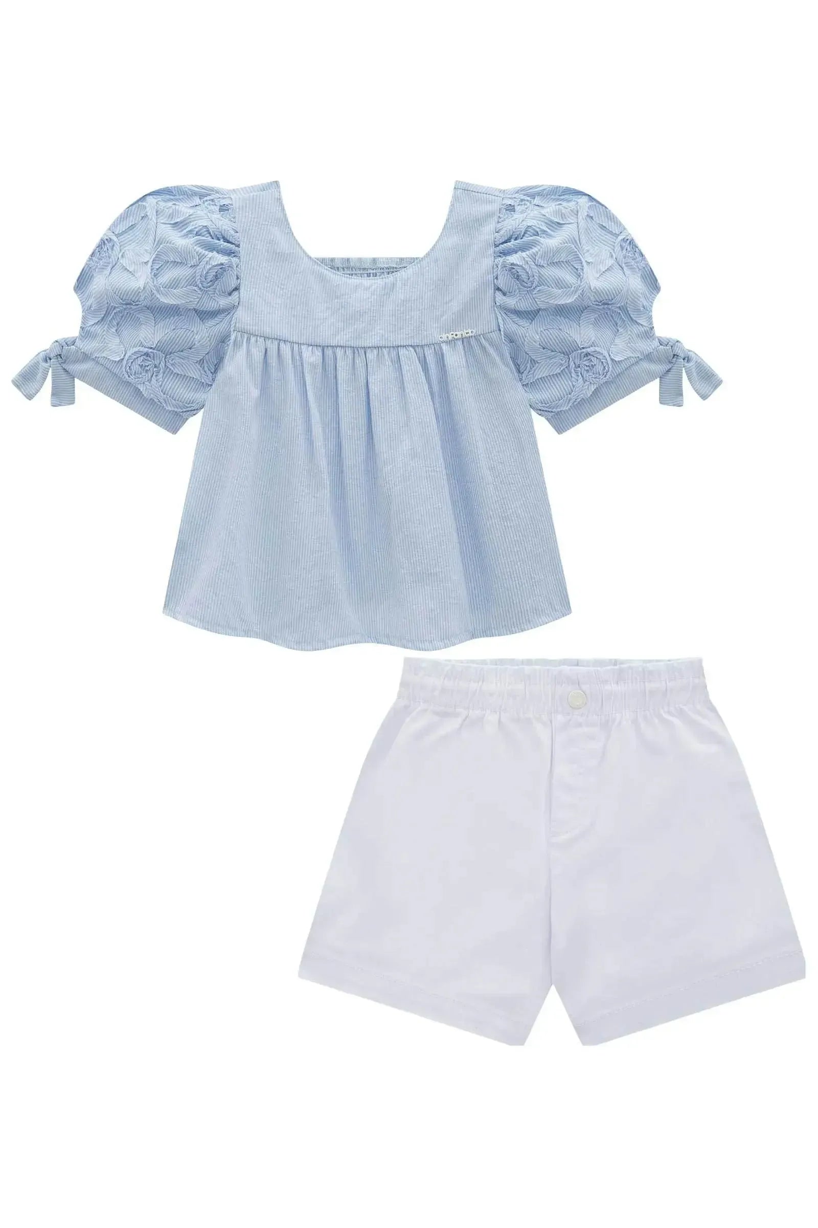 Conjunto de Bata em Tricoline Listrado e Shorts em Sarja com Elastano 97081 Infanti Infantil Menina