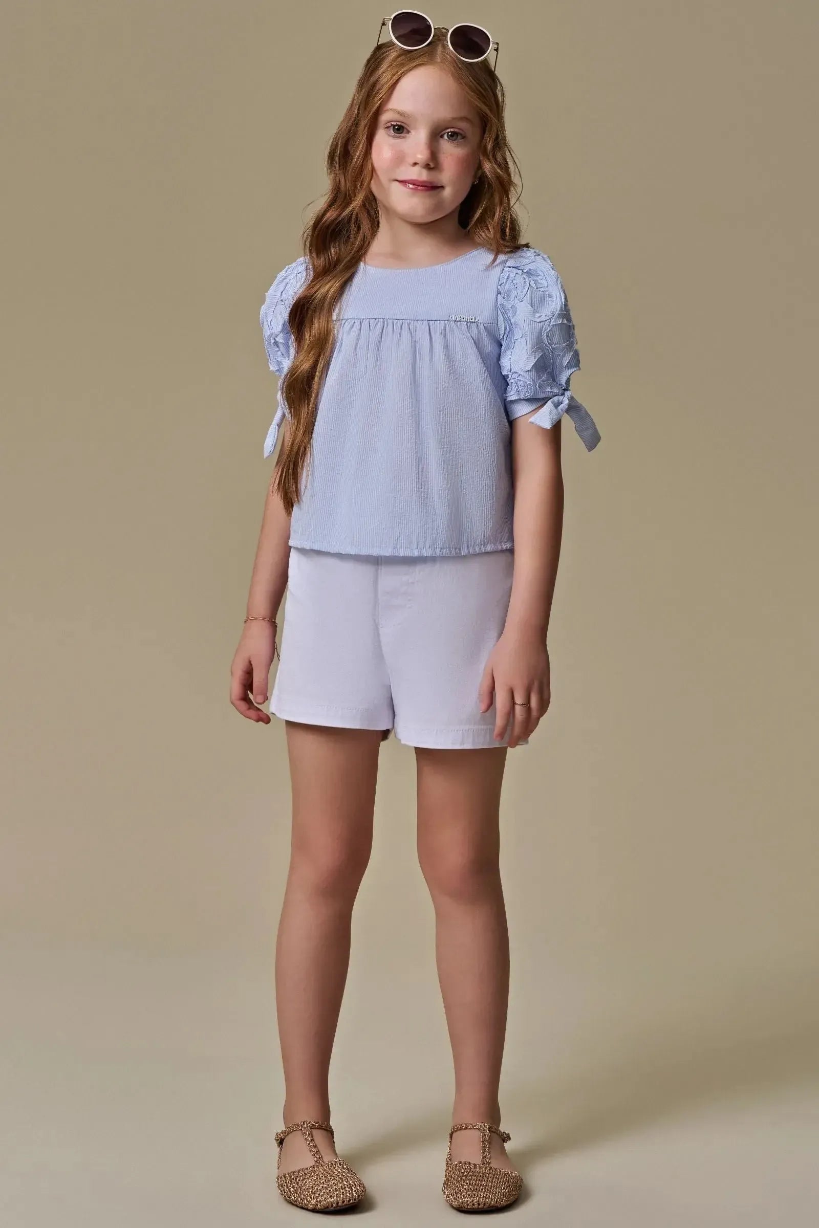 Conjunto de Bata em Tricoline Listrado e Shorts em Sarja com Elastano 97081 Infanti Infantil Menina