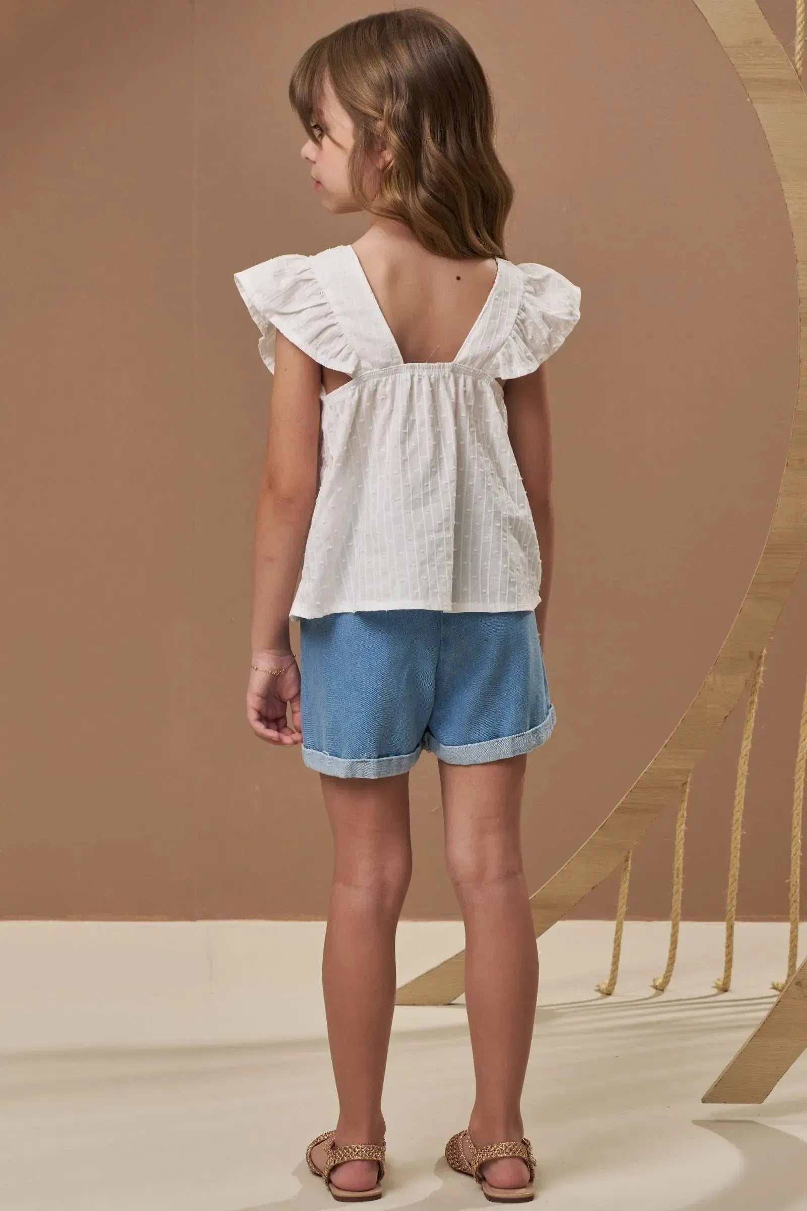 Conjunto de Bata em Tricoline Maquinetado e Shorts em Jeans 96893 Infanti Infantil Menina