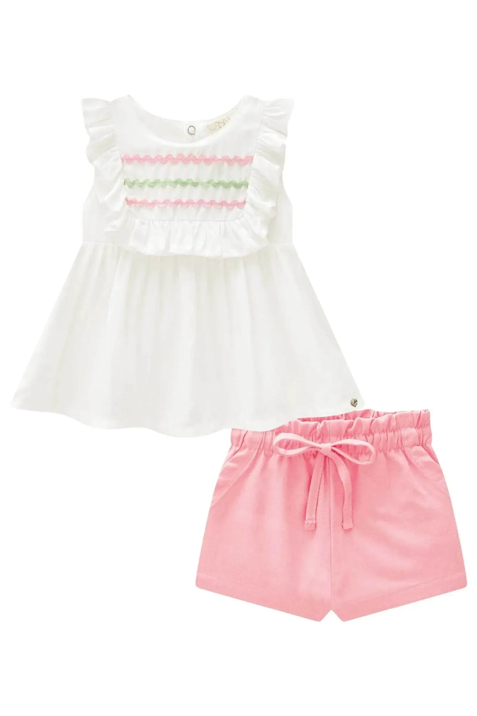 Conjunto de Bata em Viscose e Shorts em Linho com Elastano 83437 Infanti Bebê Menina