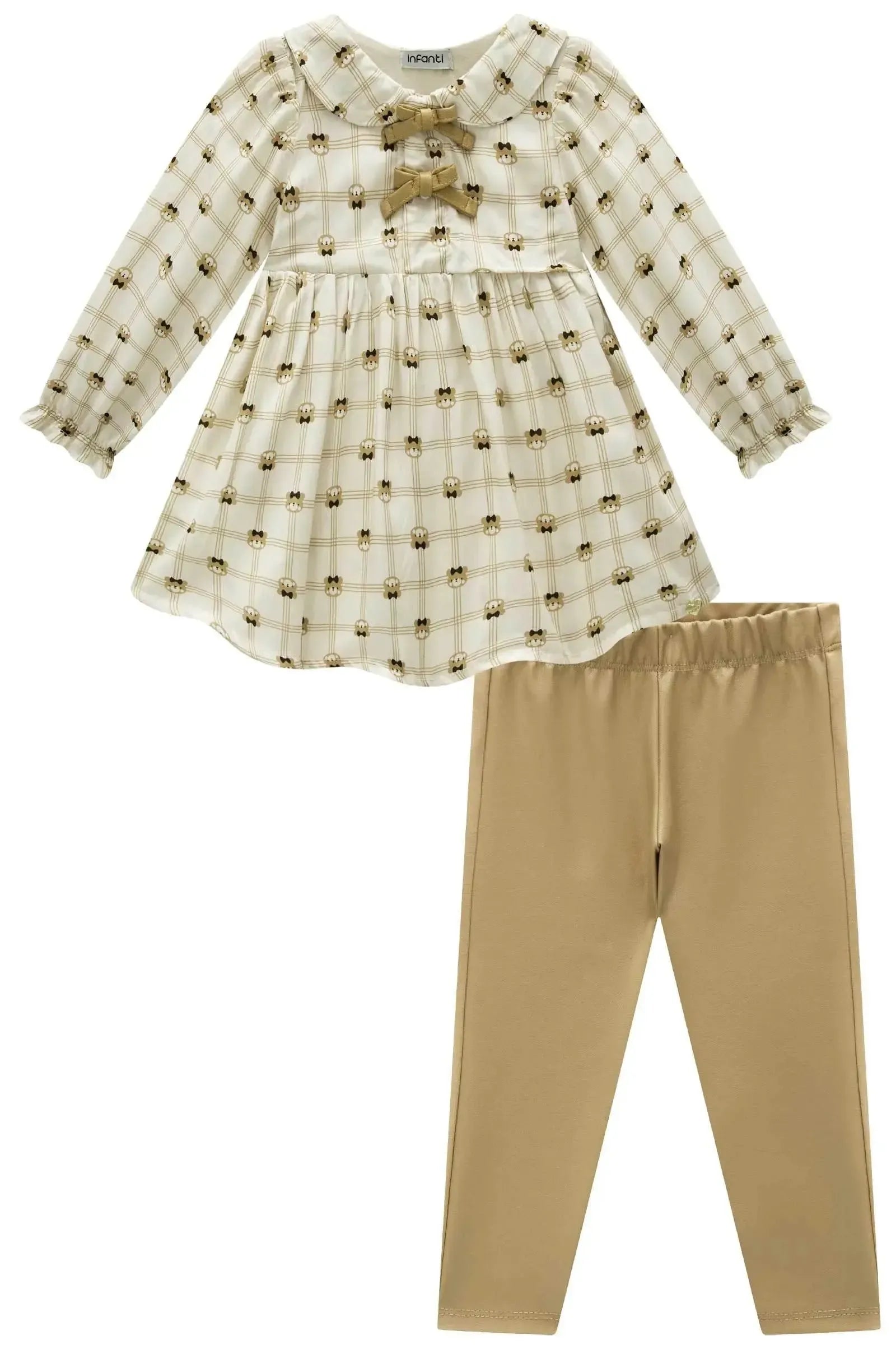 Conjunto de Bata em Viscose Sarj com Calça Legging em Couro Sintético e Termoskin Peluciado 90485 Infanti Bebê Menina