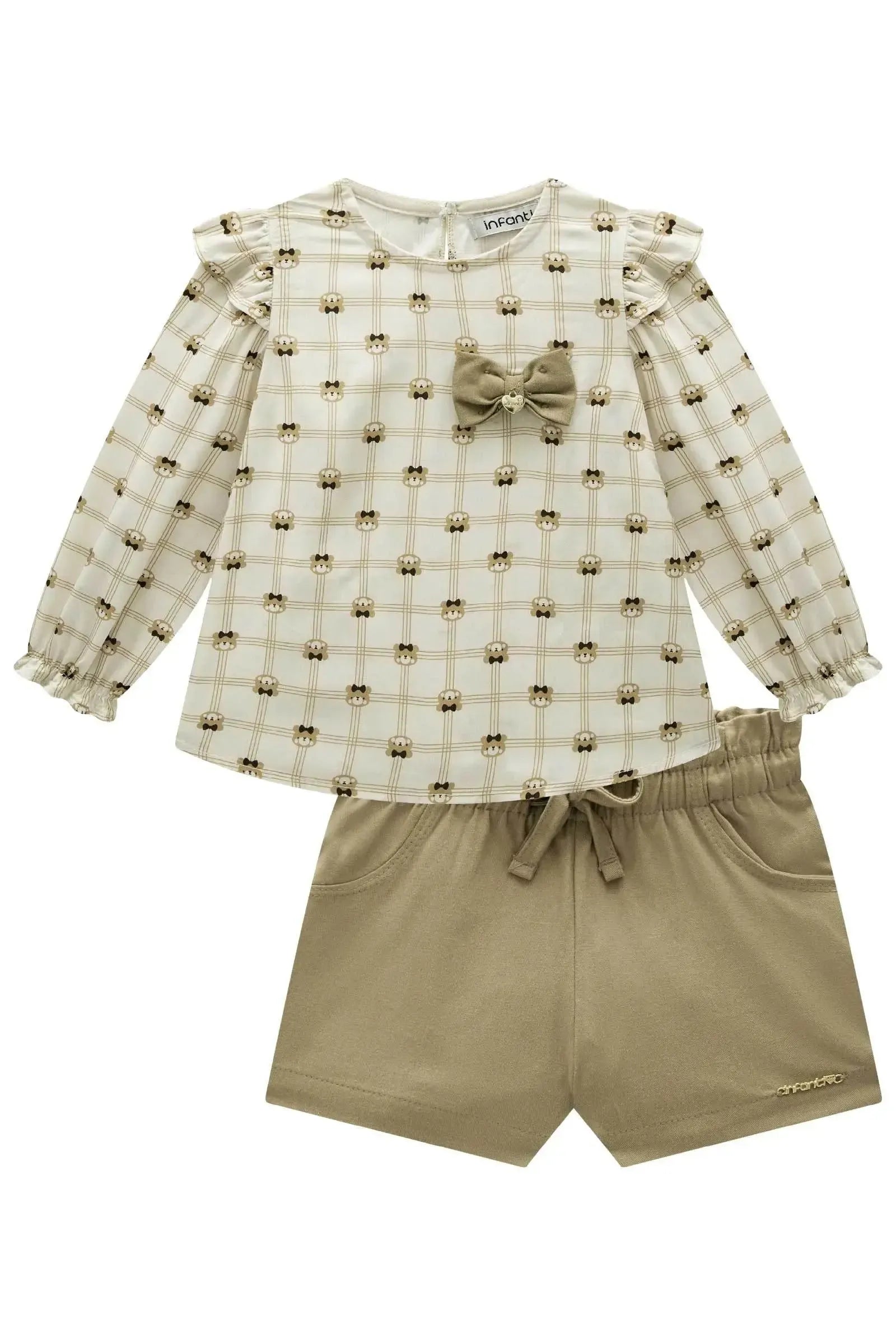 Conjunto de Bata em Viscose Sarjada com Shorts em Sarja com Elastano 90564 Infanti Bebê Menina