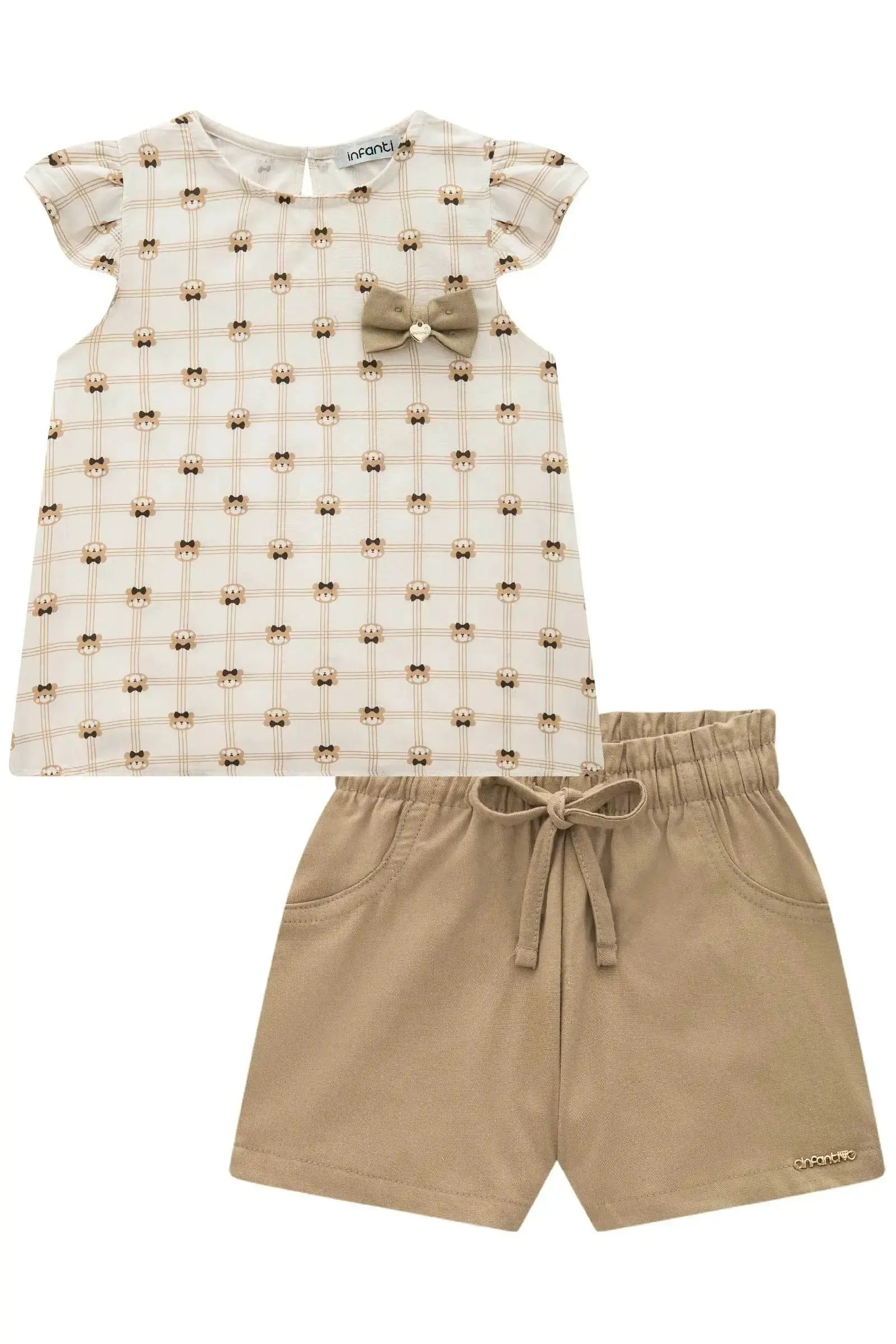 Conjunto de Bata em Viscose Sarjada com Shorts em Sarja com Elastano 93454 Infanti Infantil Menina