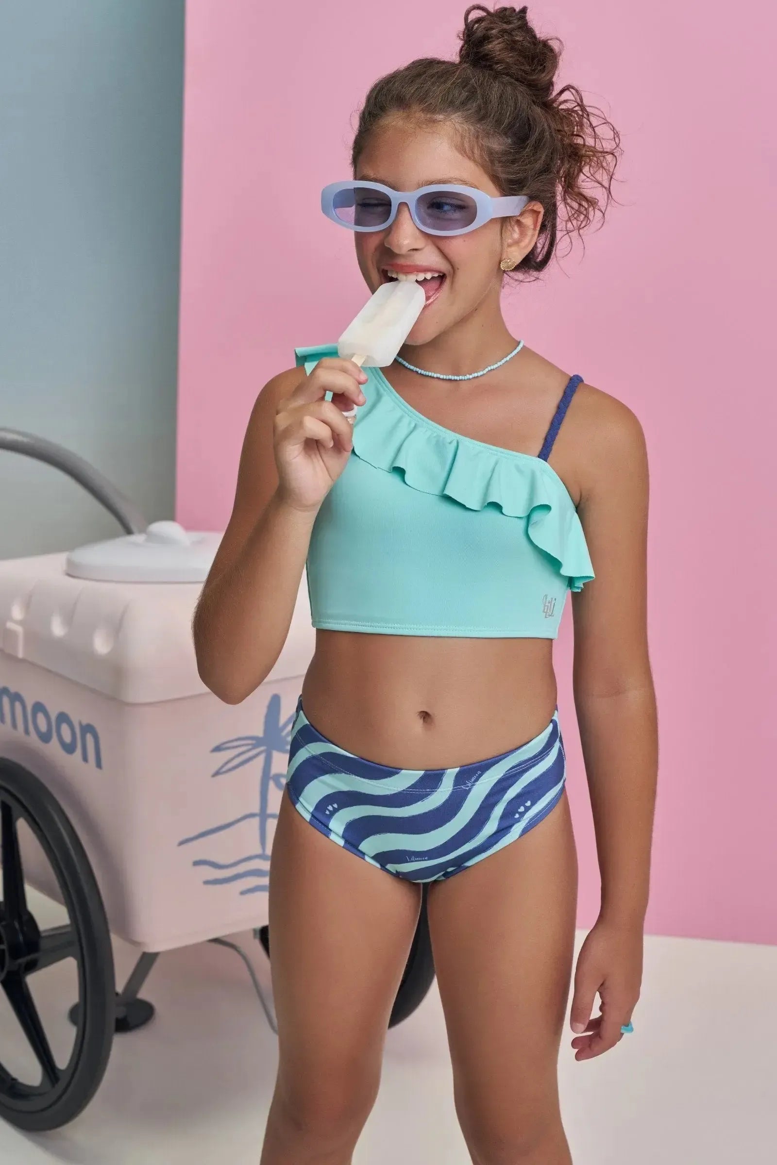 Conjunto de Biquíni com Top em Malha Poliamida e Calcinha em Malha UV Dry com Proteção 50+ 99472 Lilimoon Teen Menina