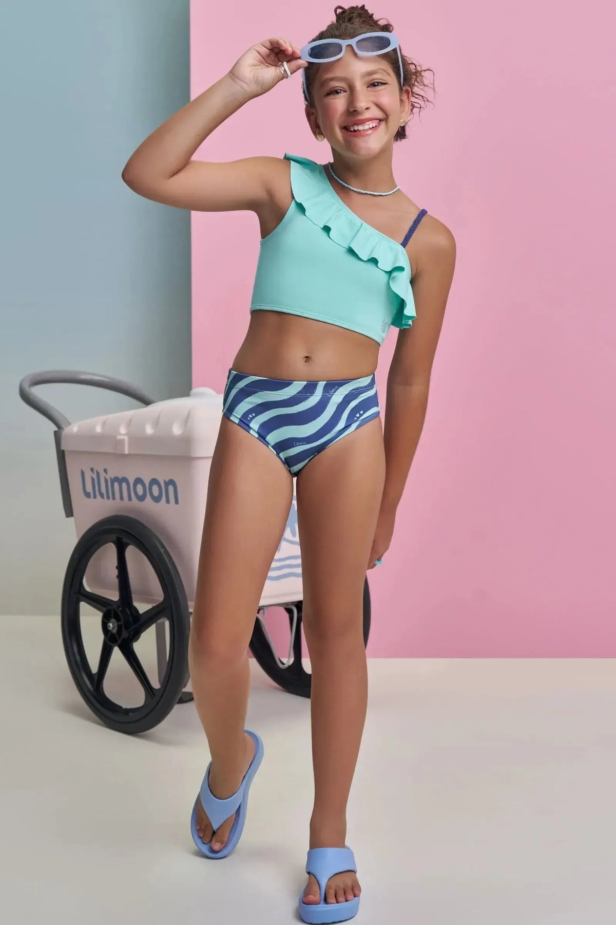 Conjunto de Biquíni com Top em Malha Poliamida e Calcinha em Malha UV Dry com Proteção 50+ 99472 Lilimoon Teen Menina