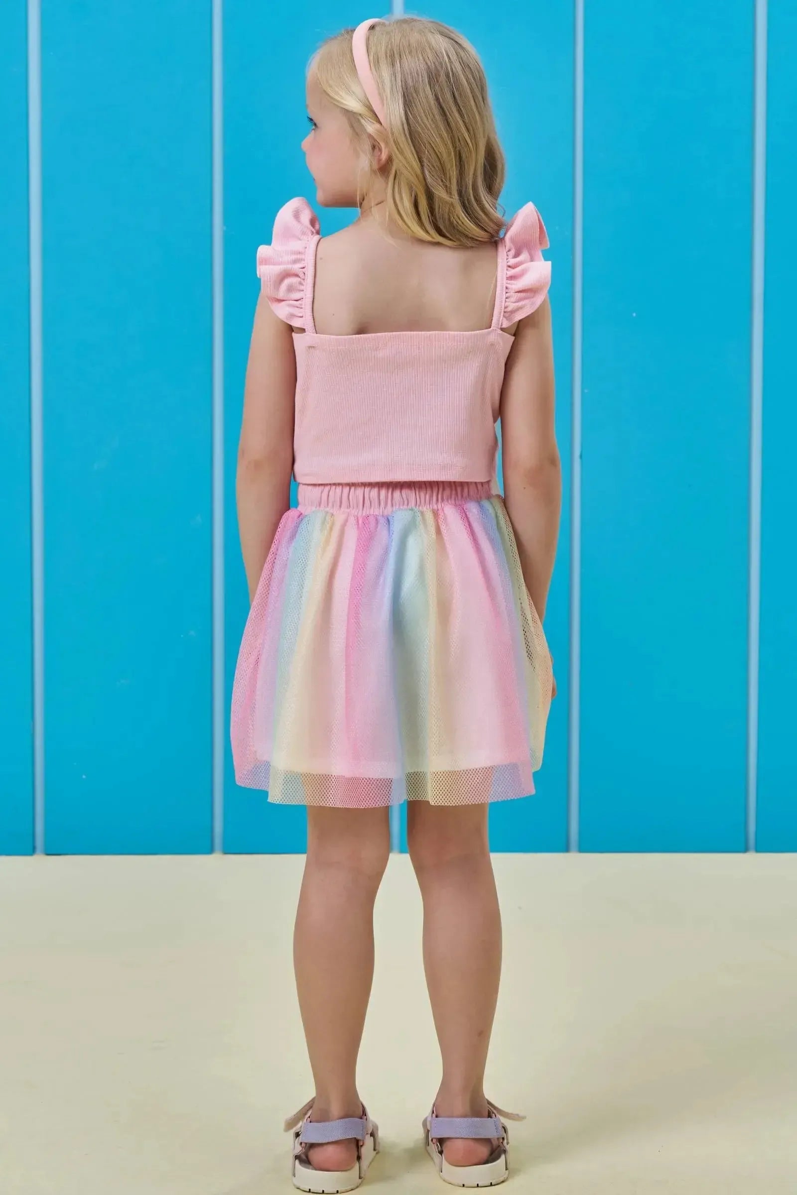 Conjunto de Blusa em Canelado e Saia em Tela (com Shorts Embutido) 96597 Kukiê Infantil Menina
