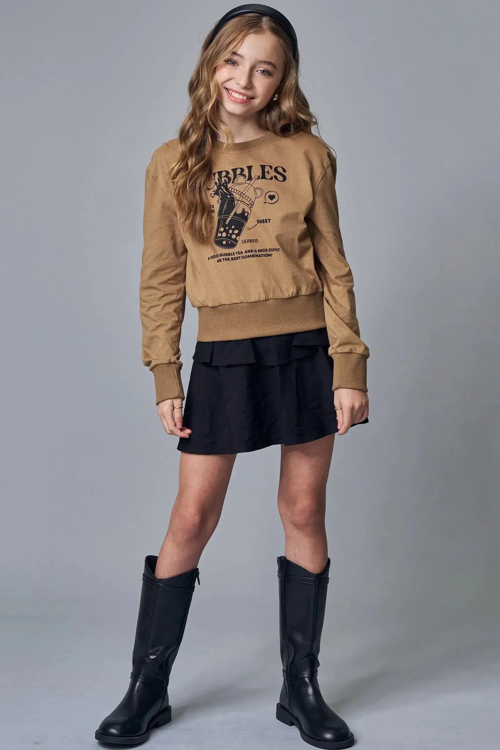 Conjunto de Blusa em Meia Malha e Saia em Alfaiataria Valentino com Shorts Embutido 92160 Lilimoon Teen Menina