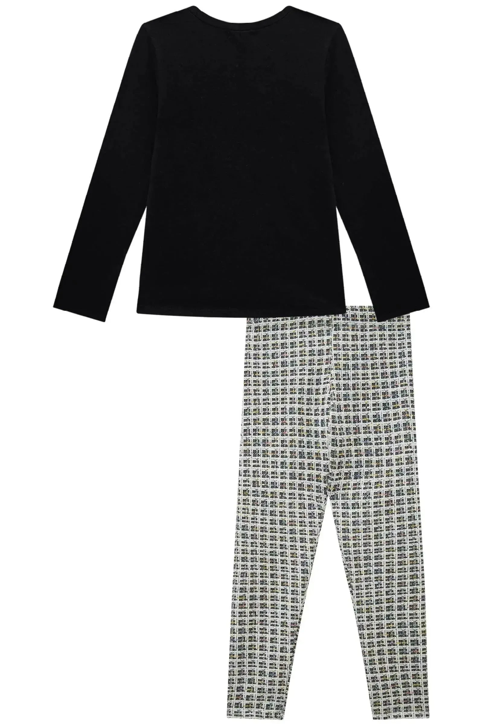 Conjunto de Blusa Alongada em Cotton com Calça Legging em Malha Jacquard Kim 92674 Infanti Infantil Menina