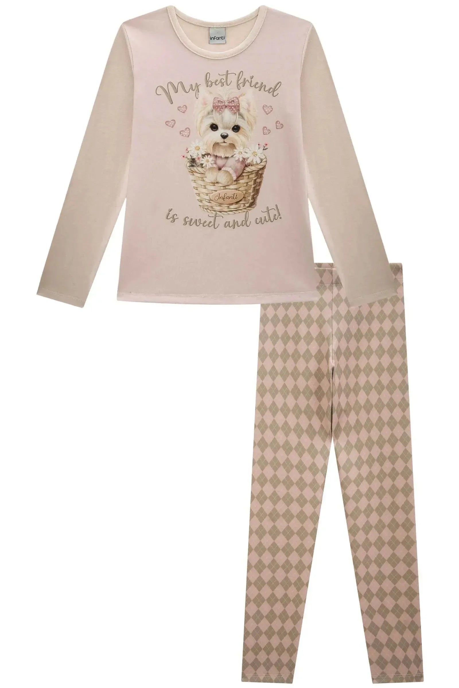 Conjunto de Blusa Alongada em Cotton e Calça Legging em Fly Tech 89743 Infanti Infantil Menina