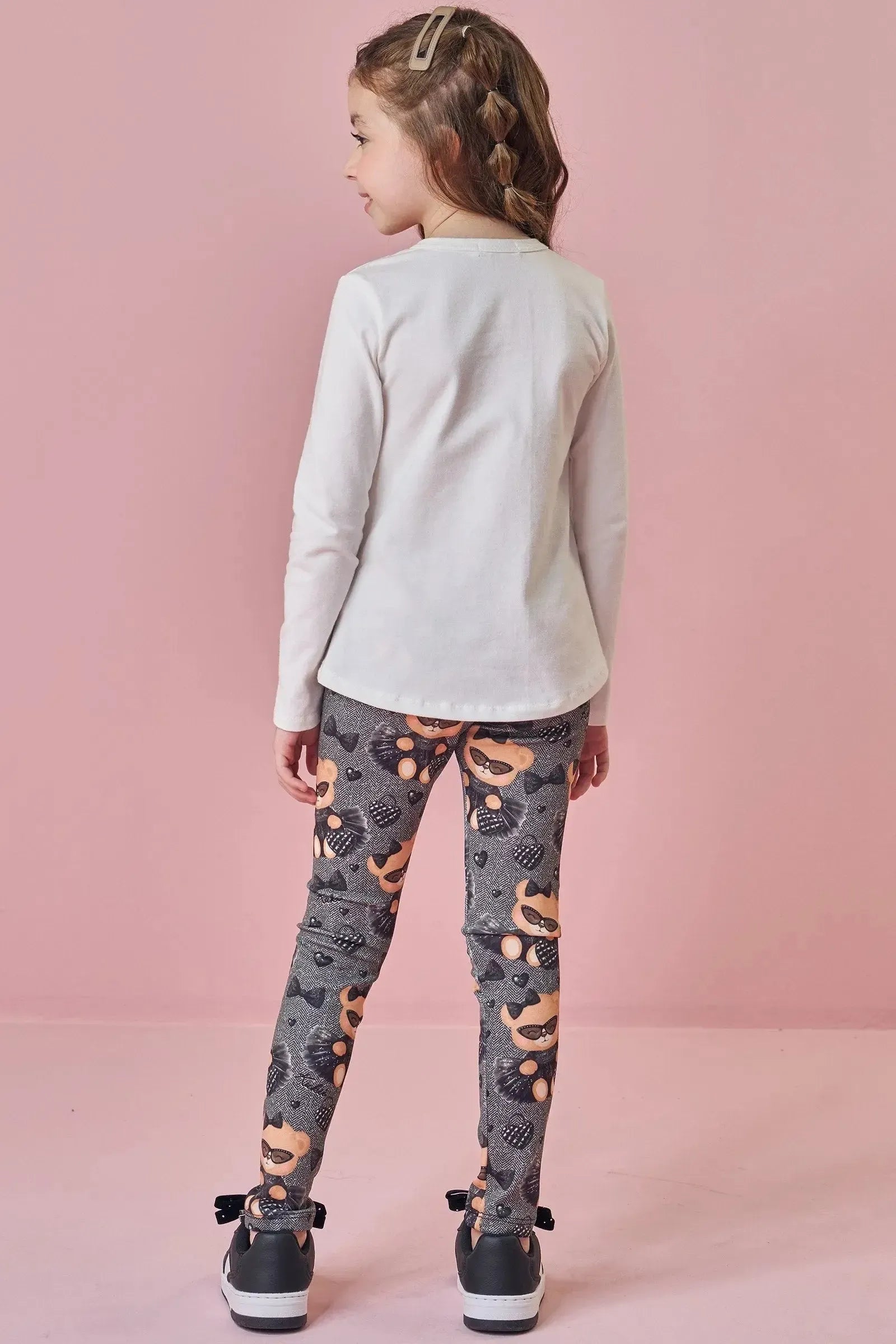 Conjunto de Blusa Alongada em Cotton e Calça Legging em Fly Tech 90890 Kukiê Infantil Menina