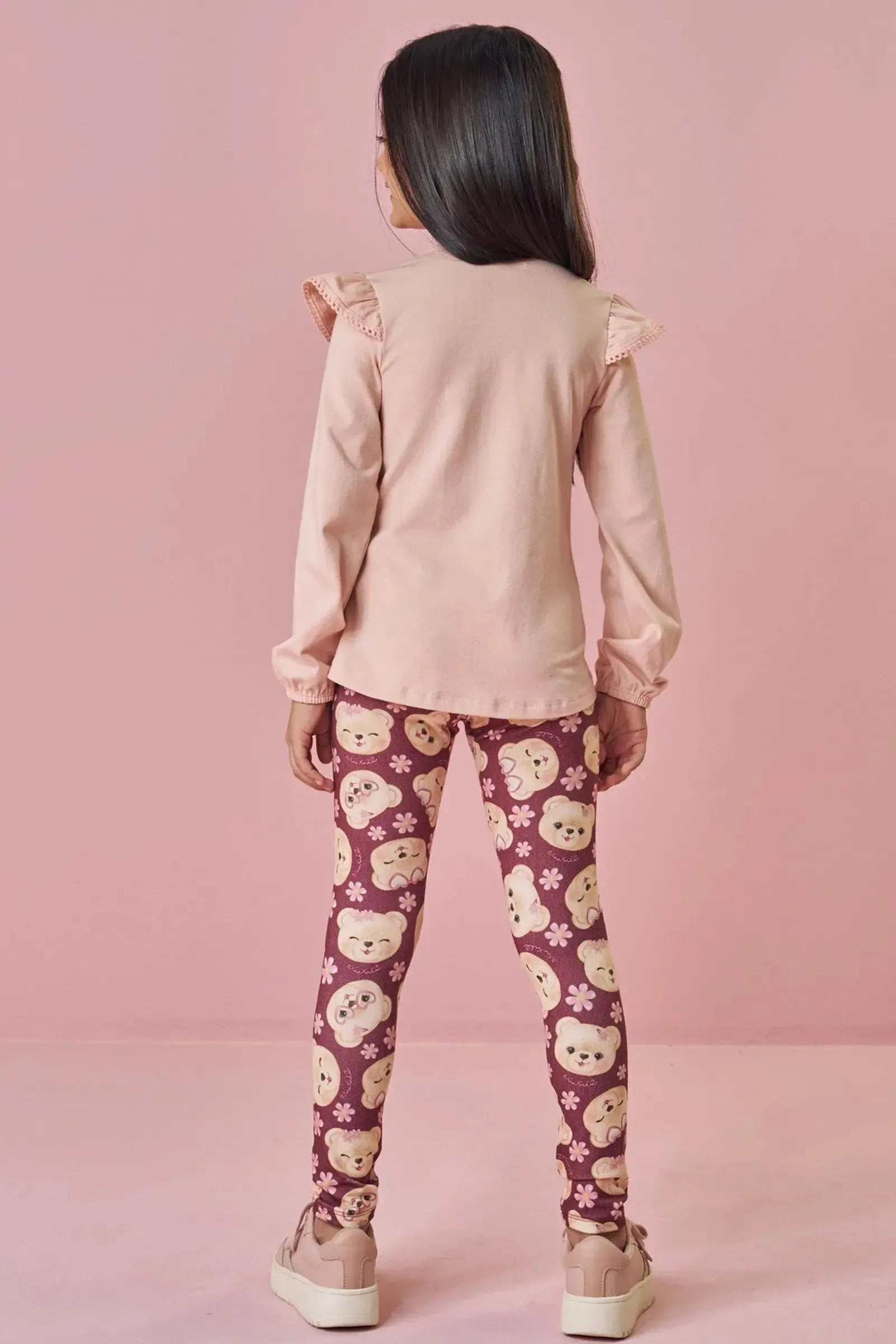 Conjunto de Blusa Alongada em Cotton e Calça Legging em Malha Power 90210 Kukiê Infantil Menina