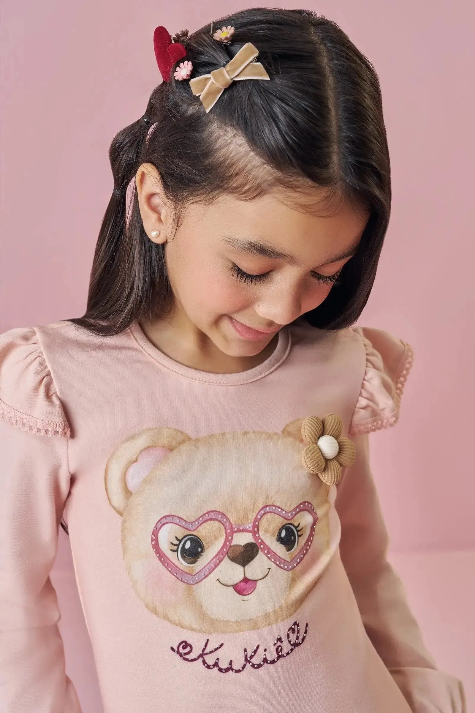 Conjunto de Blusa Alongada em Cotton e Calça Legging em Malha Power 90210 Kukiê Infantil Menina