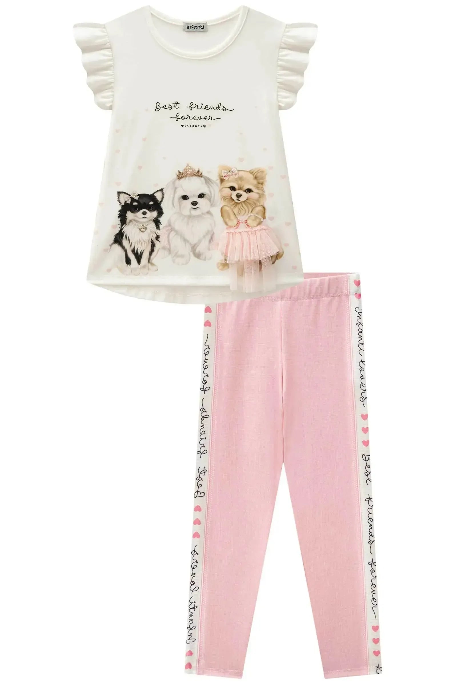 Conjunto de Blusa Alongada em Cotton e Calça Legging em Molecotton 84318 Infanti Infantil Menina