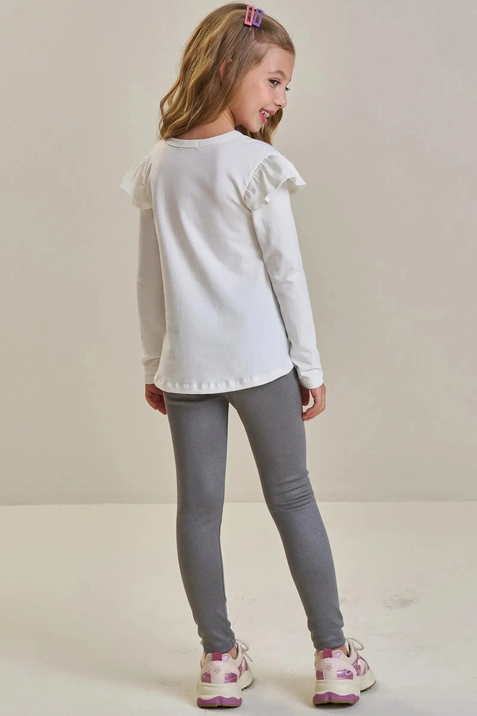 Conjunto de Blusa Alongada em Cotton e Calça Legging em Suede Twill 92663 Infanti Infantil Menina