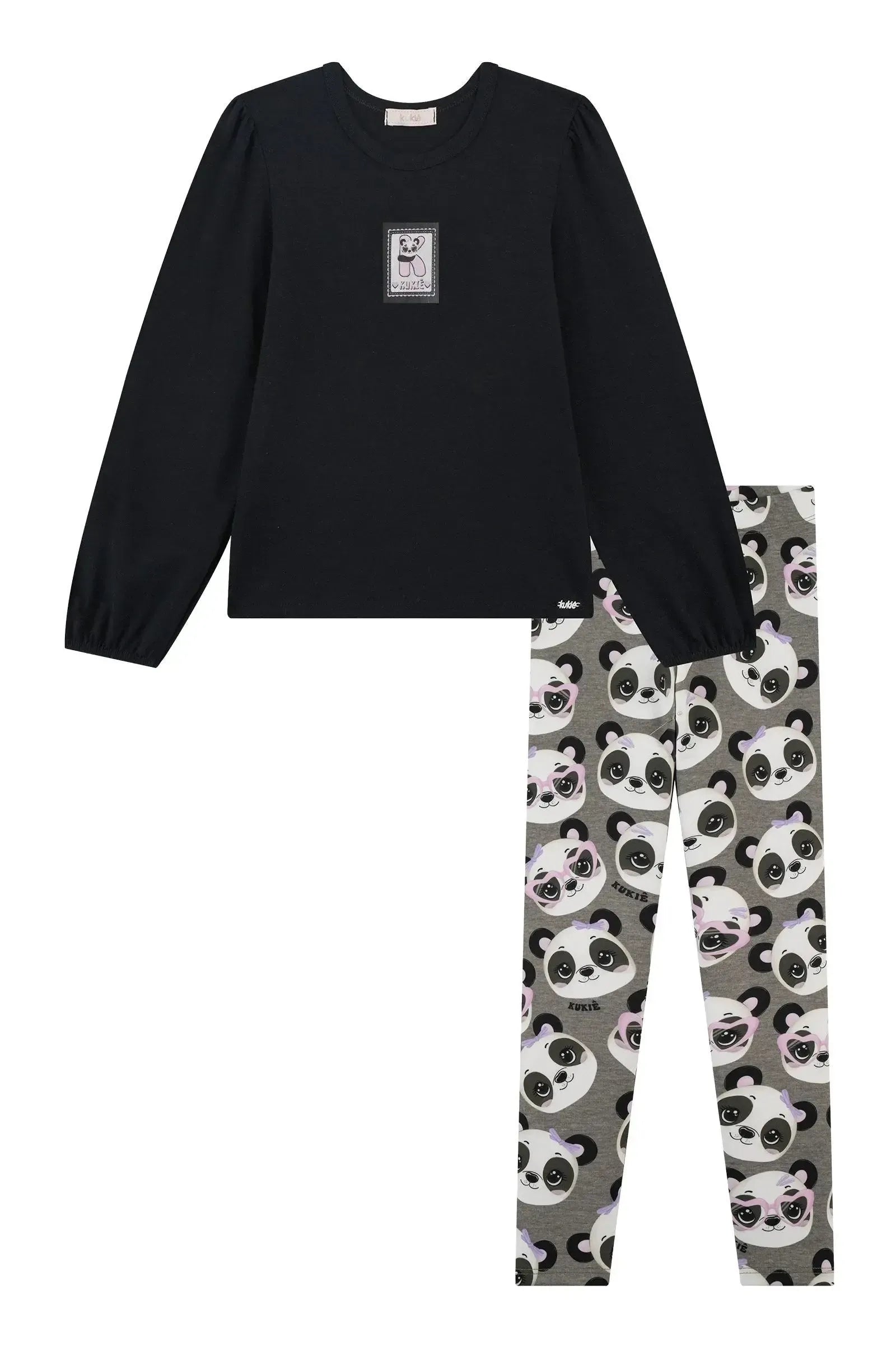 Conjunto de Blusa Alongada em Cotton e Legging em Fly Tech 90642 Kukiê Infantil Menina