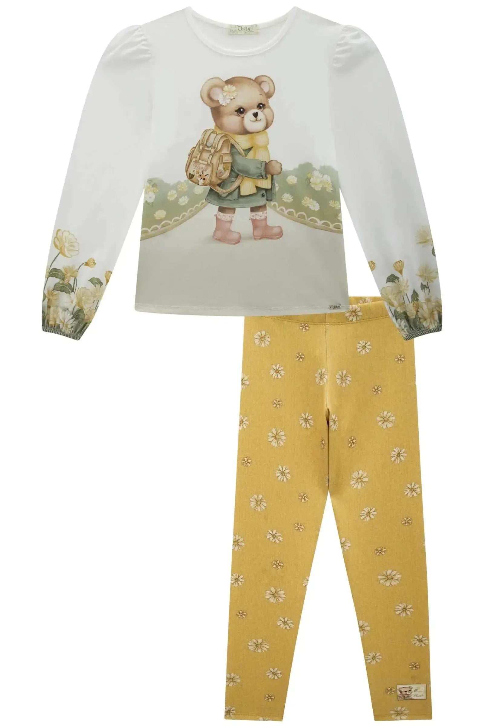Conjunto de Blusa Alongada em Malha Power com Calça Legging em Fly Tech 89421 Infanti Infantil Menina
