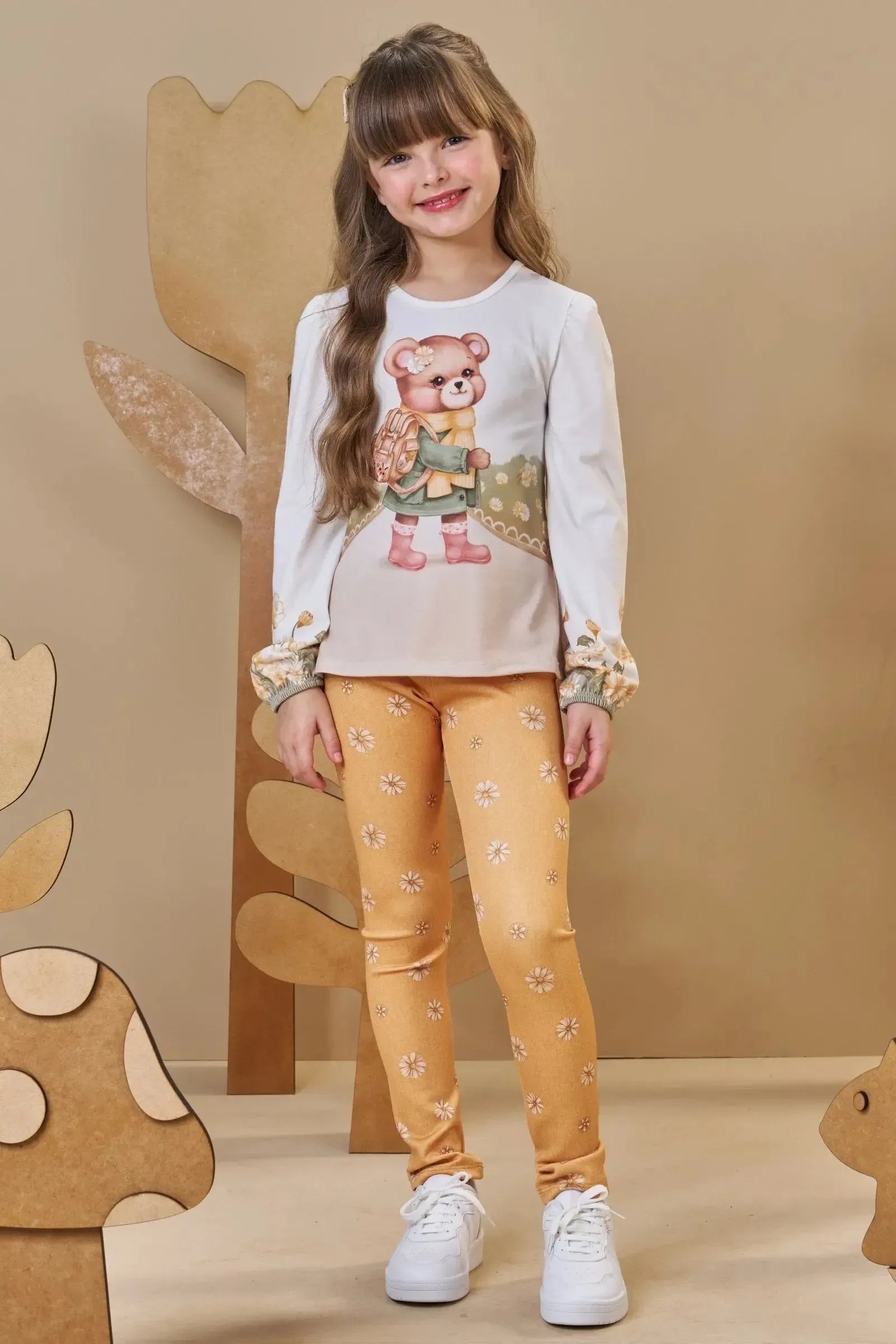 Conjunto de Blusa Alongada em Malha Power com Calça Legging em Fly Tech 89421 Infanti Infantil Menina
