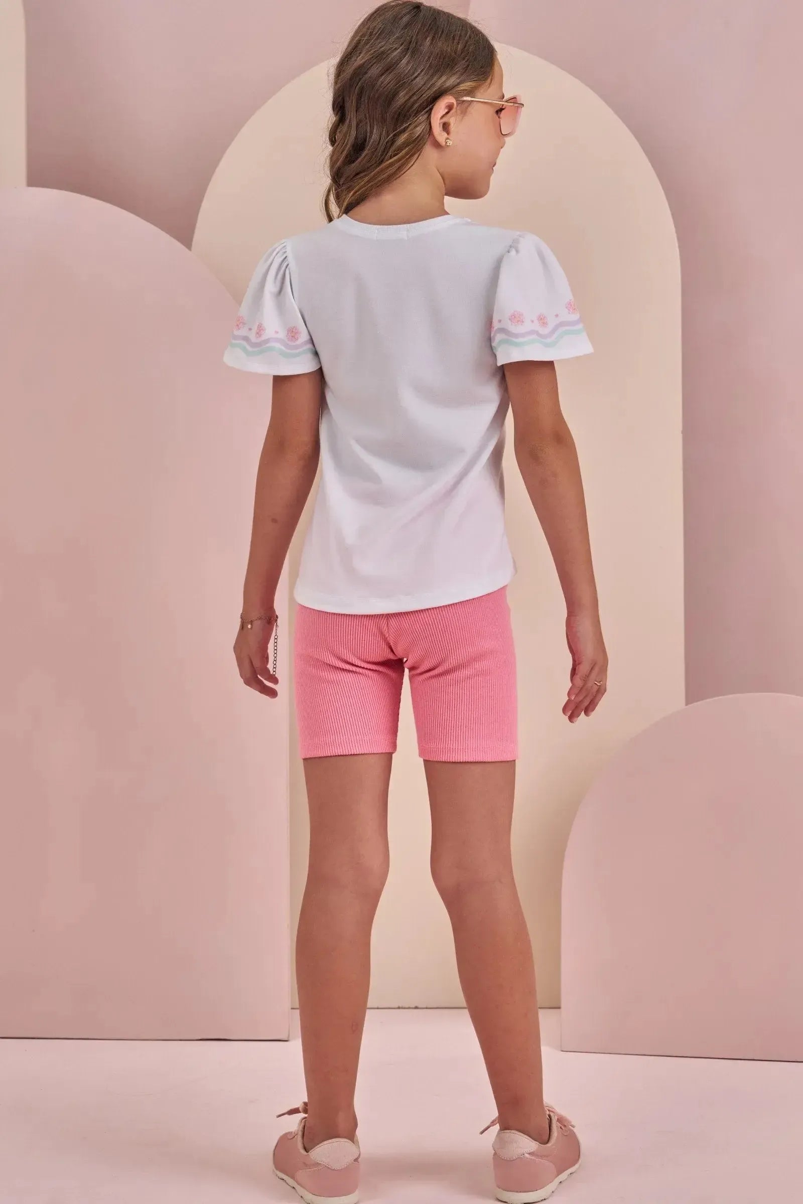 Conjunto de Blusa Alongada em Malha Power e Biker em Soft Line 87404 Infanti Infantil Menina