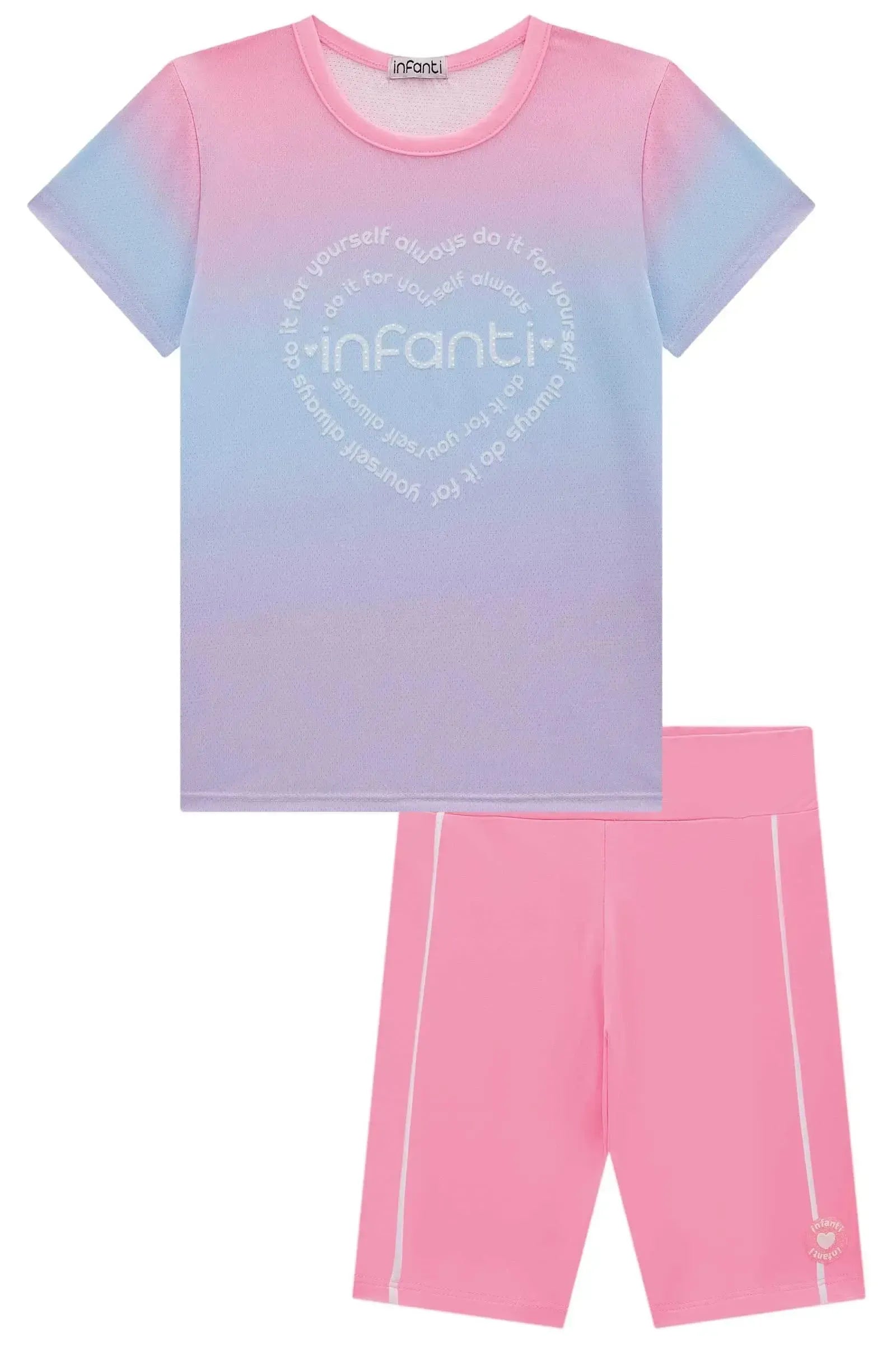 Conjunto de Blusa Alongada em Malha Yuki e Bermuda Biker em Malha UV 50+ 96470 Infanti Infantil Menina